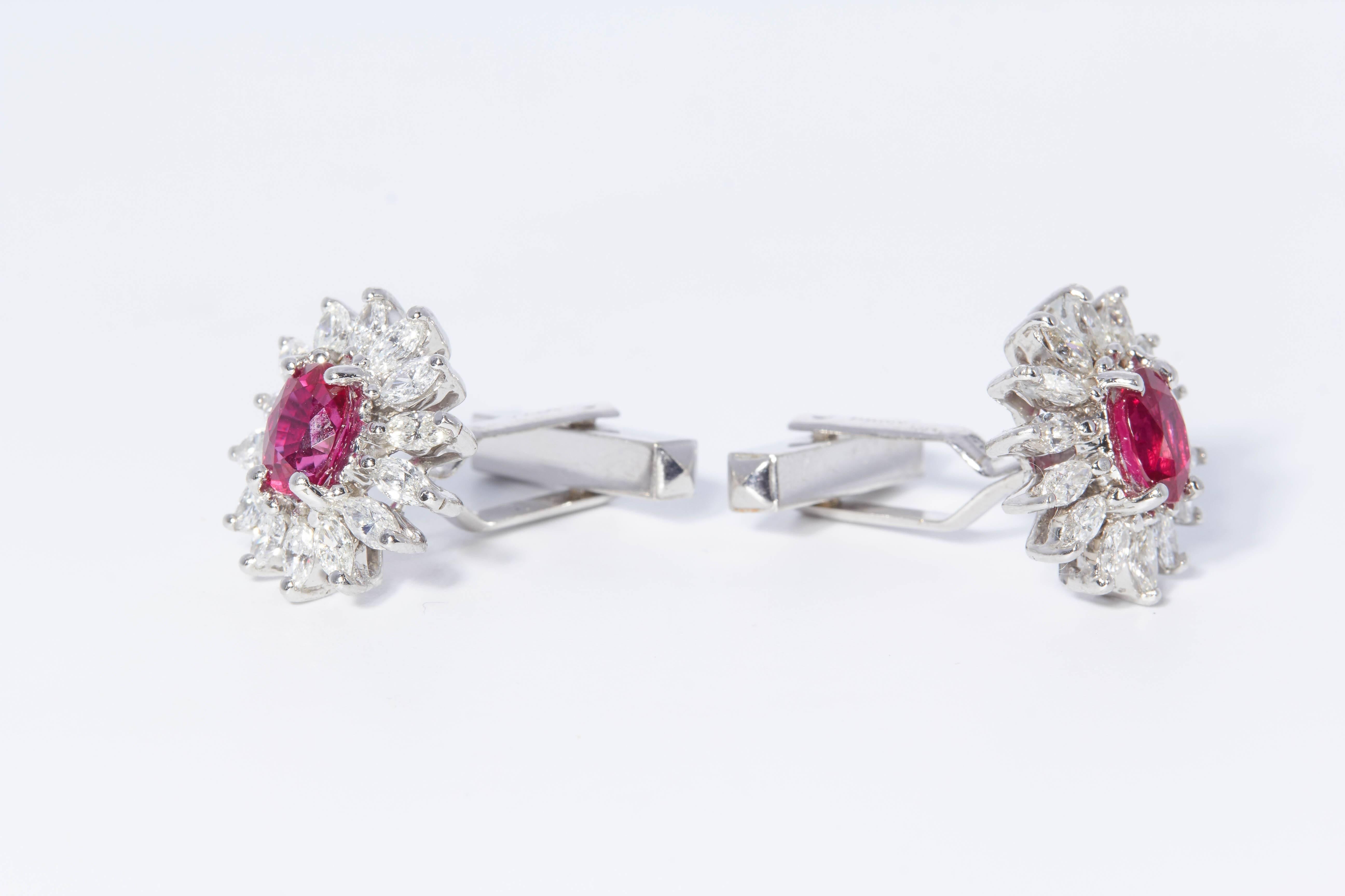 Oval Ruby and Marquise Diamond Cufflinks, circa 1980 In New Condition In New York, NY