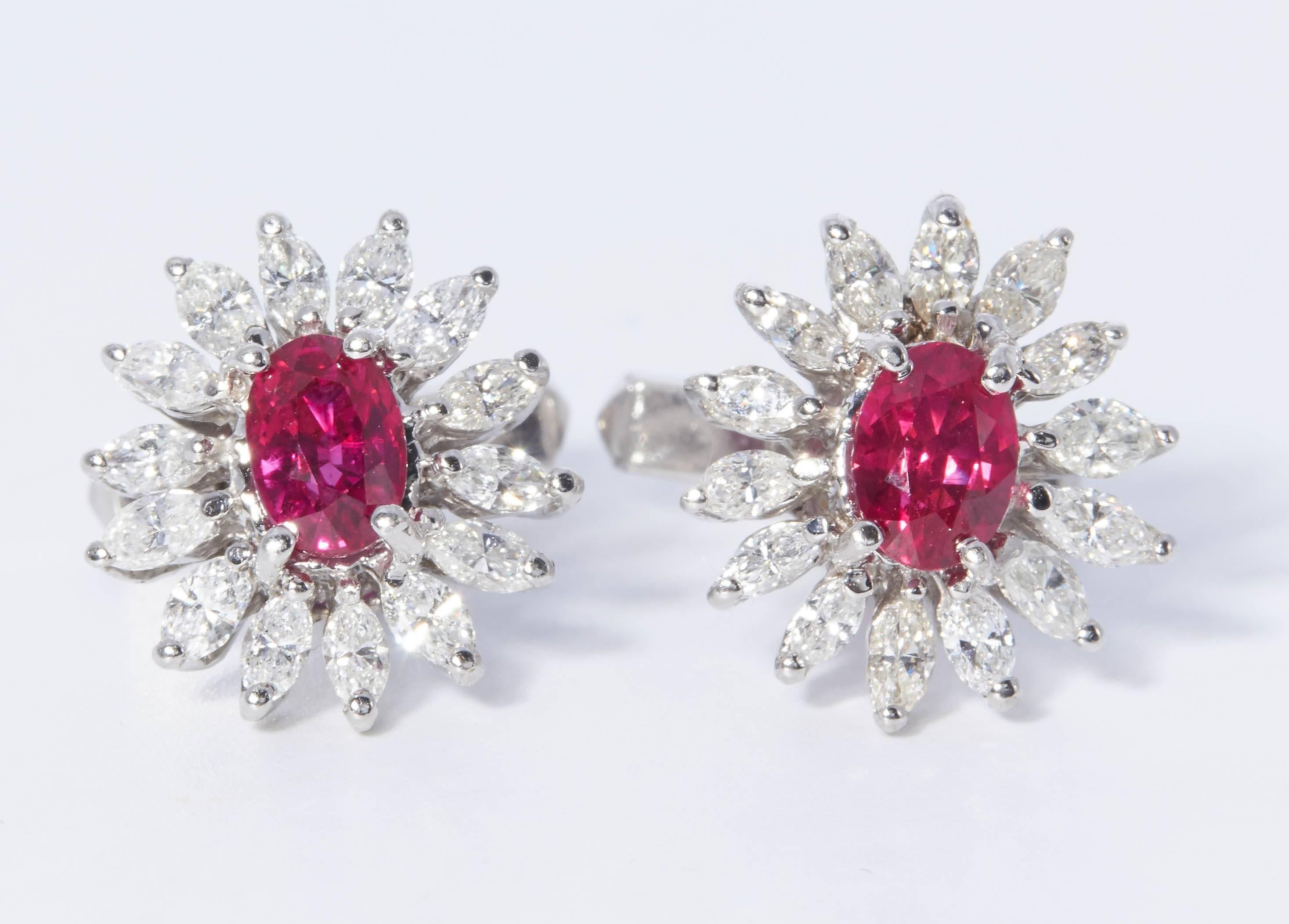 Oval Ruby and Marquise Diamond Cufflinks, circa 1980 1