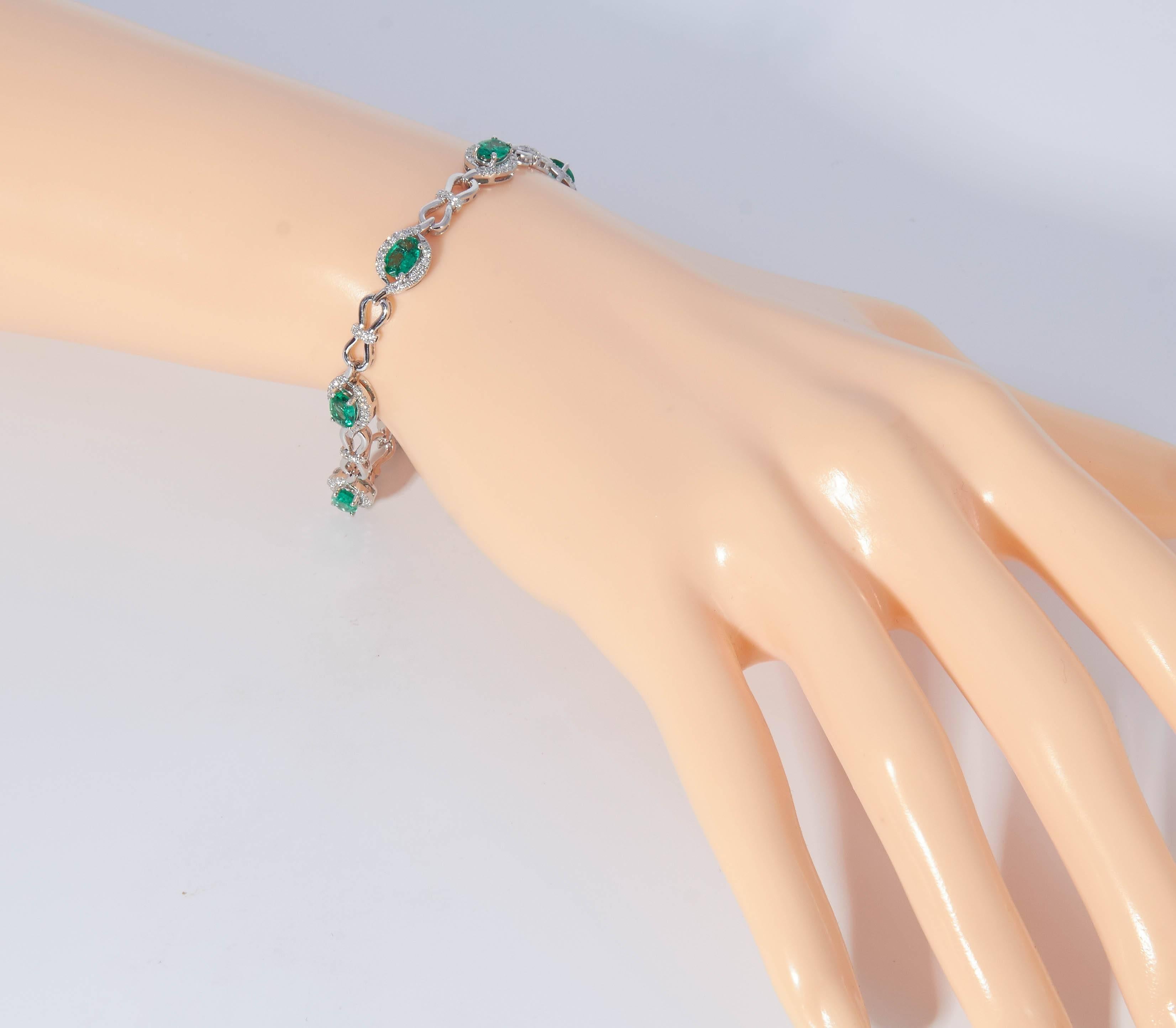Contemporary Emerald and Diamond Tennis Bracelet