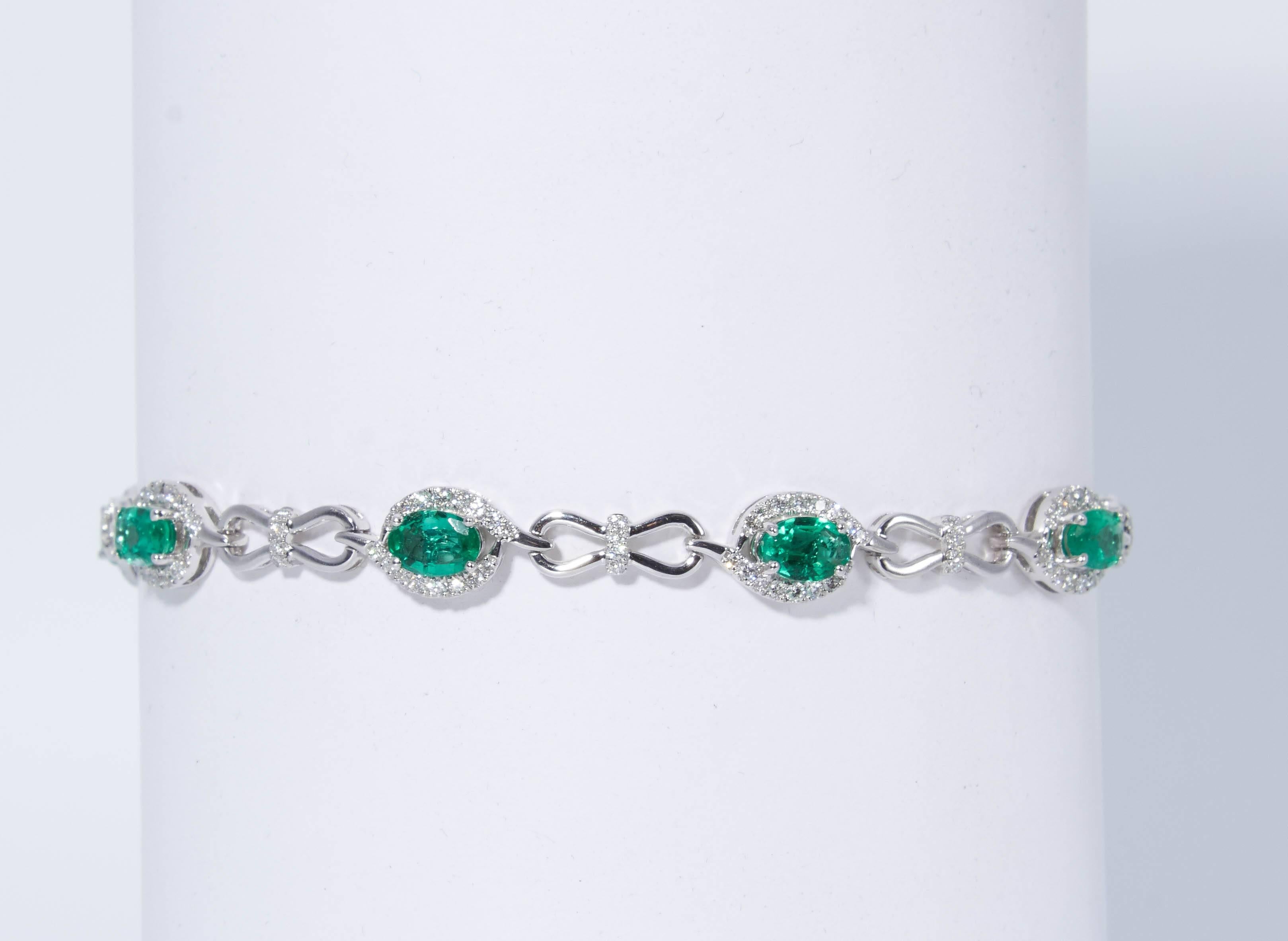 Emerald Cut Emerald and Diamond Tennis Bracelet