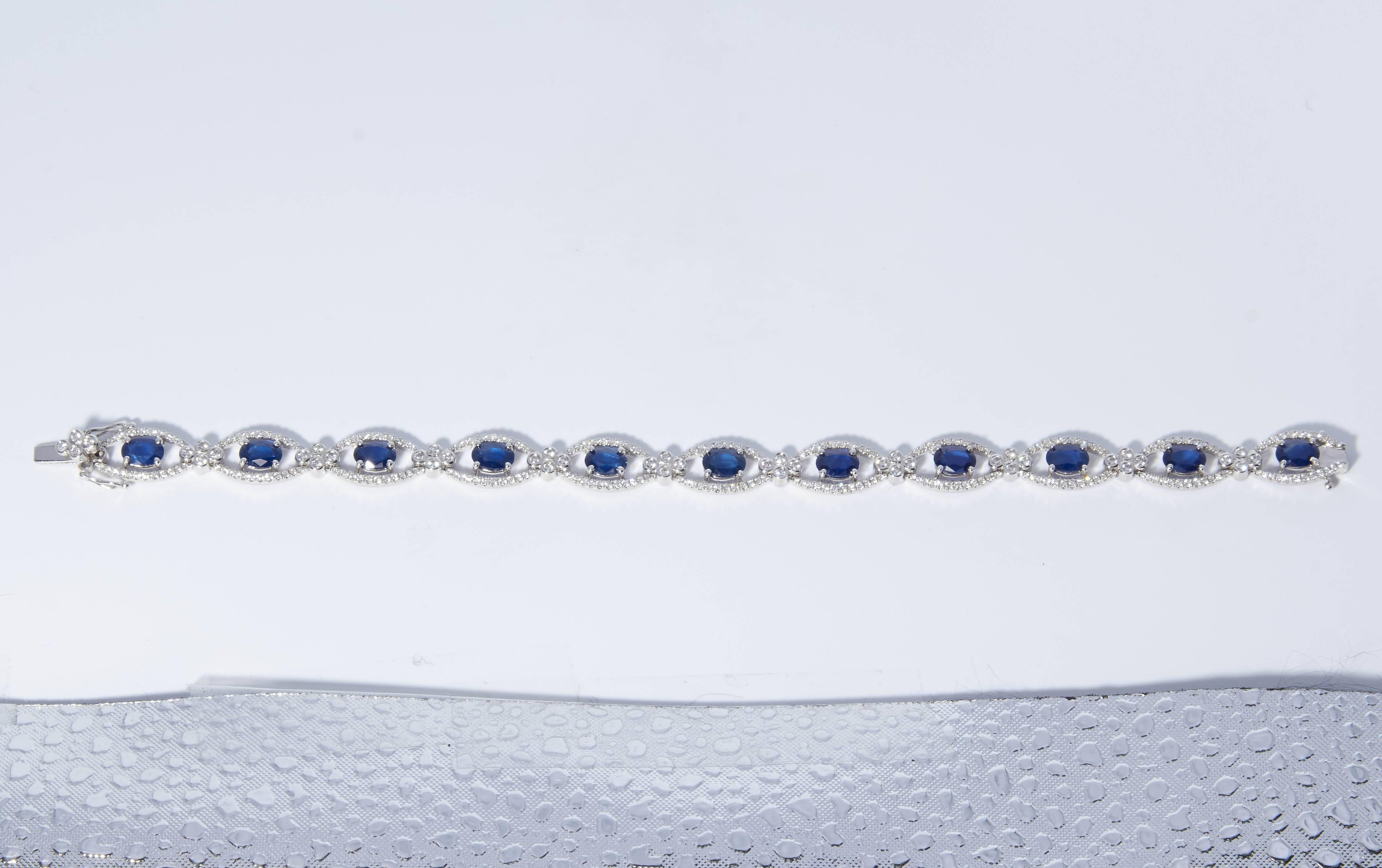 Contemporary Oval Sapphire Shape and Diamonds Bracelet