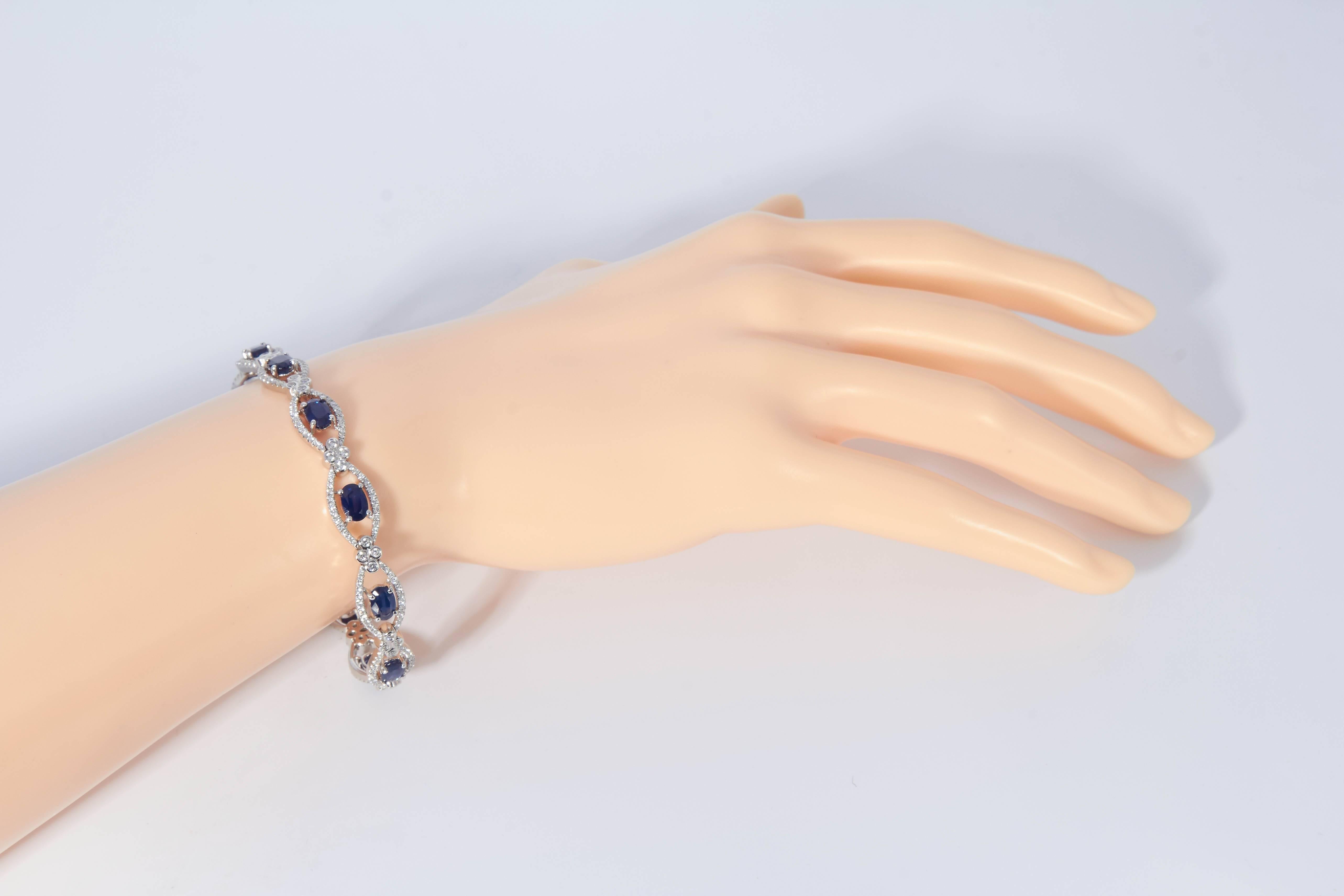 Oval Sapphire Shape and Diamonds Bracelet In New Condition In New York, NY