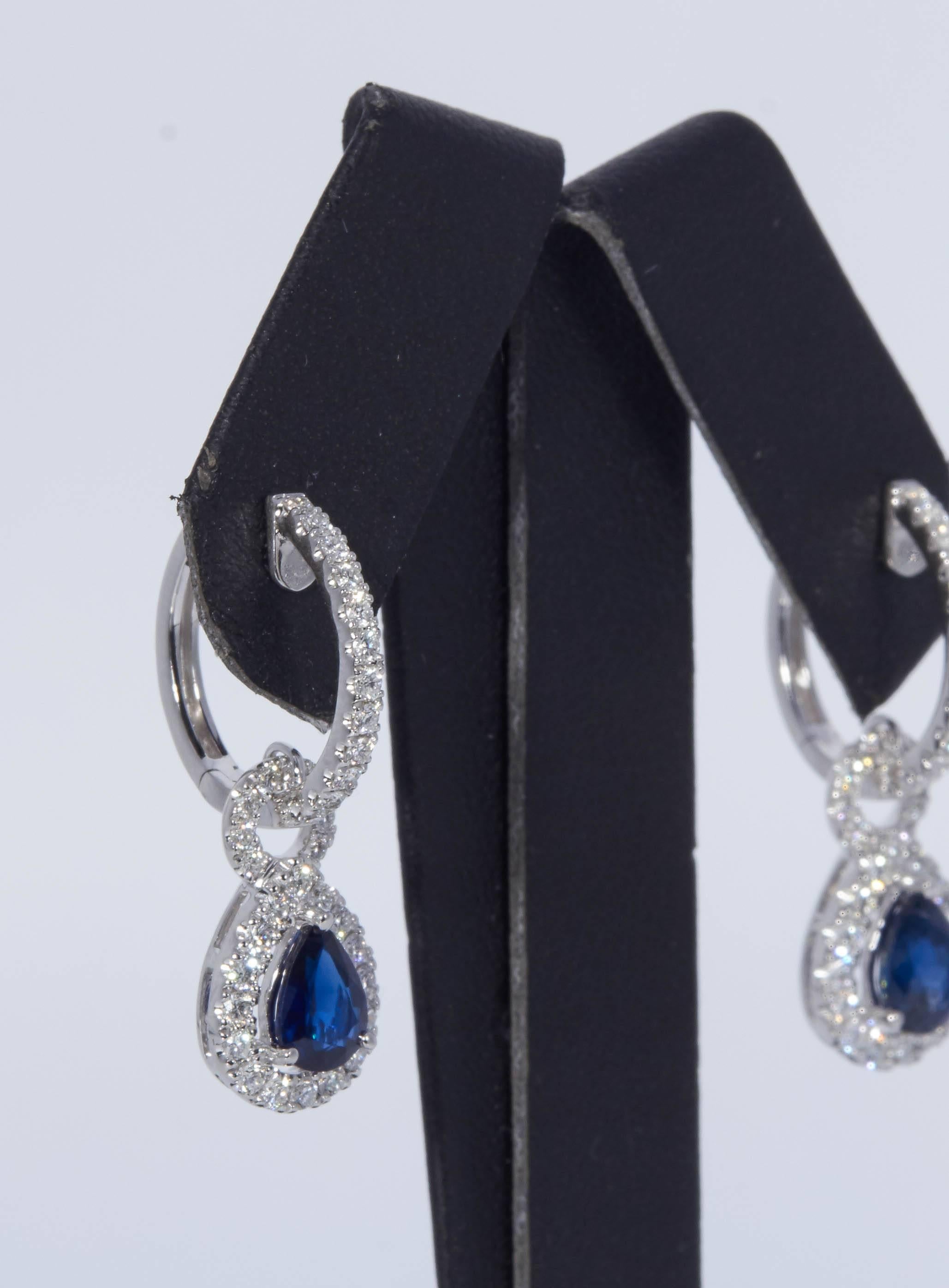 Contemporary Pear Shape Sapphire and Diamond Dangle Earrings