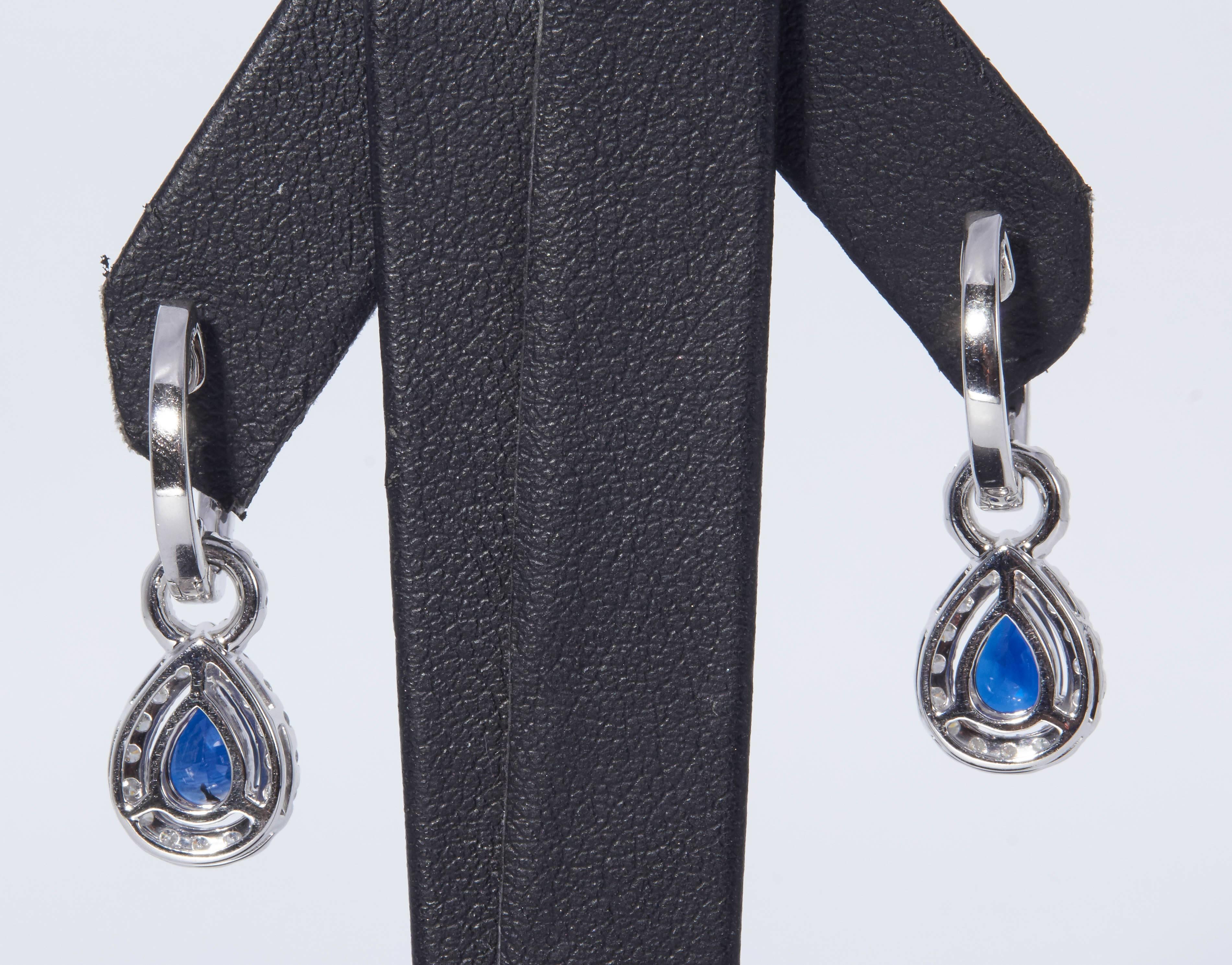 Pear Shape Sapphire and Diamond Dangle Earrings 1