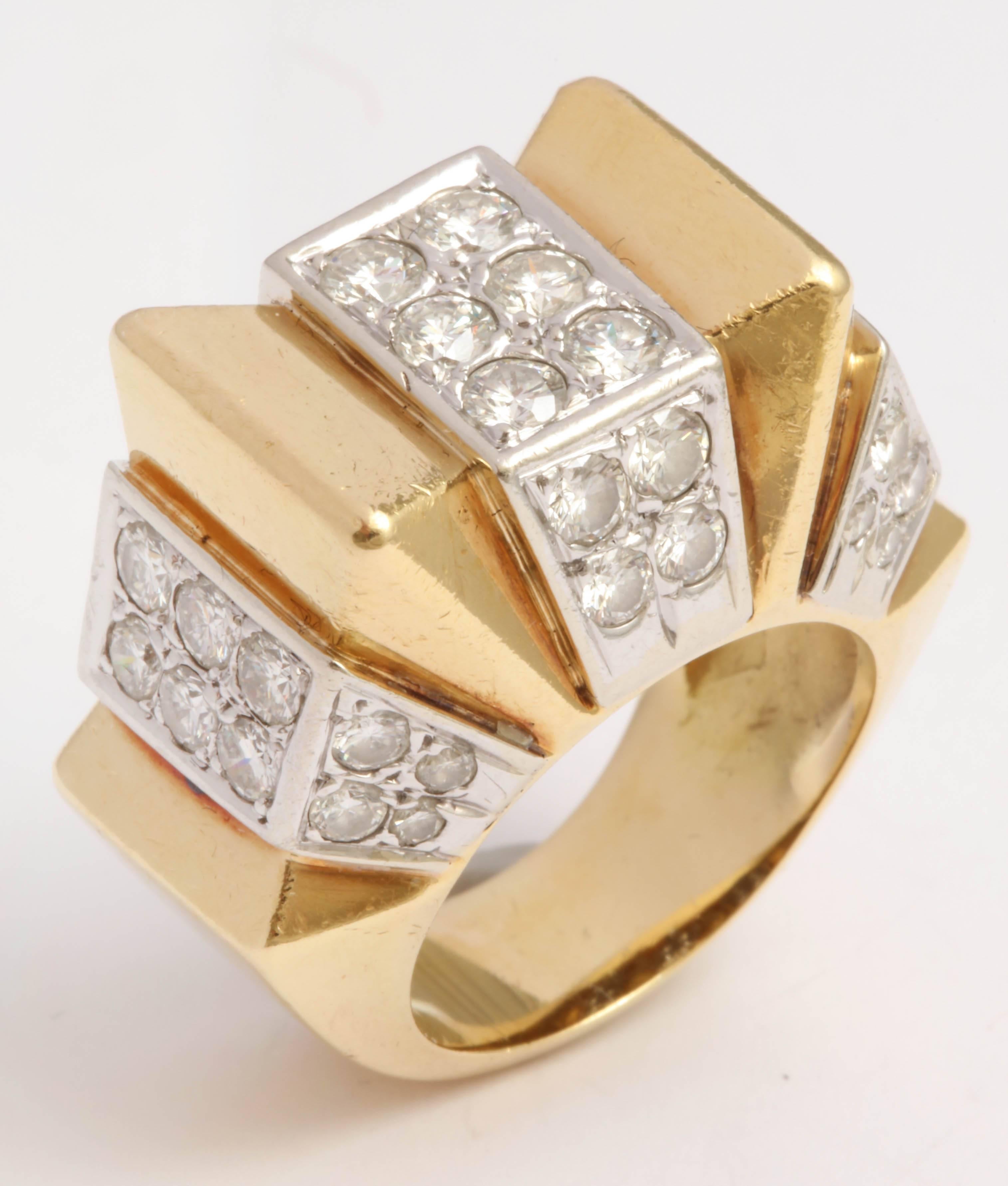 Diamond Gold Architectural Zig-Zag Ring 1