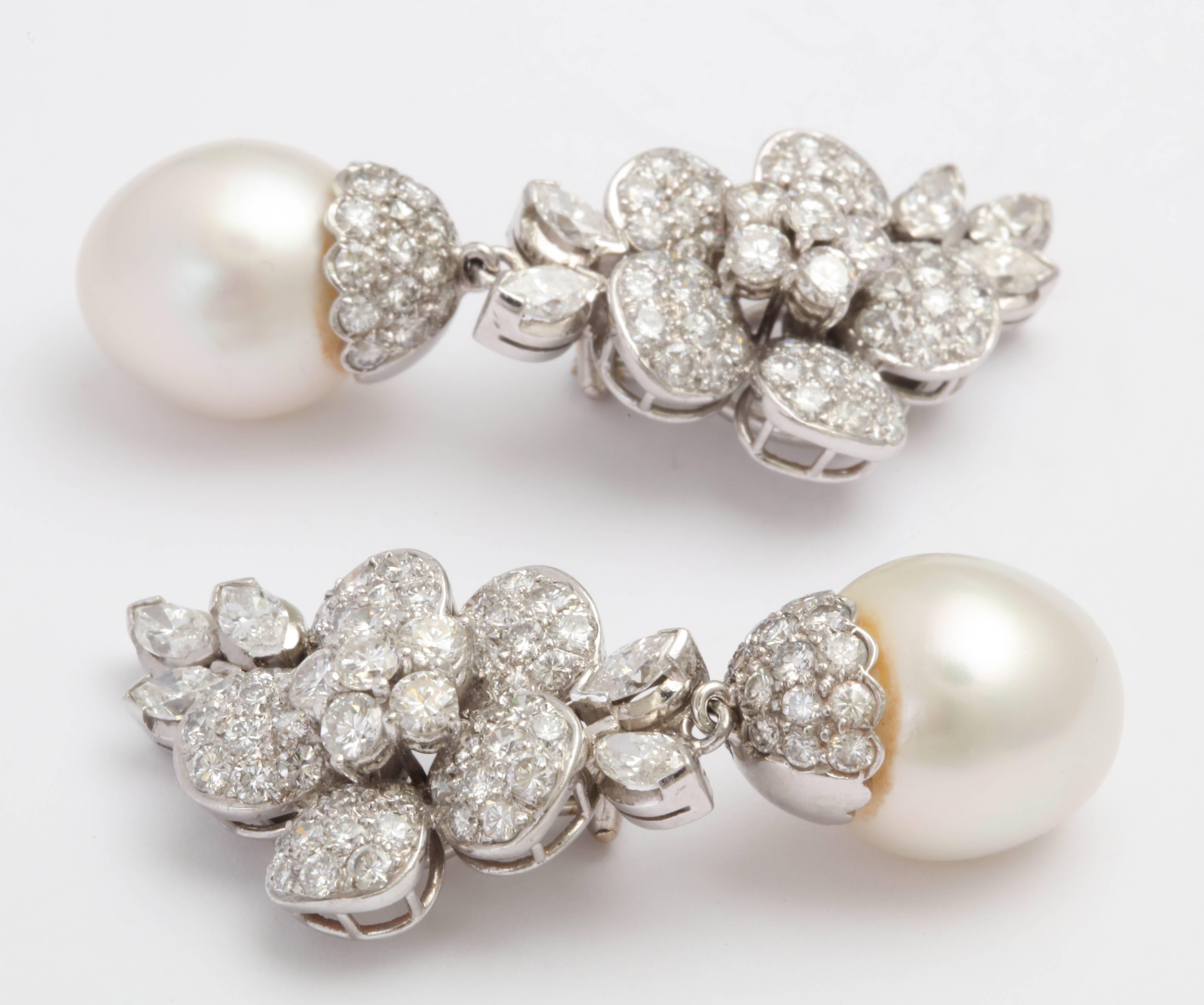 Pearl Diamond Drop Earrings In Excellent Condition In New York, NY