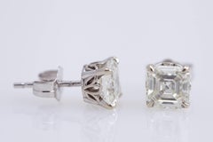 Pair of Asscher Cut Diamond White Gold Earrings