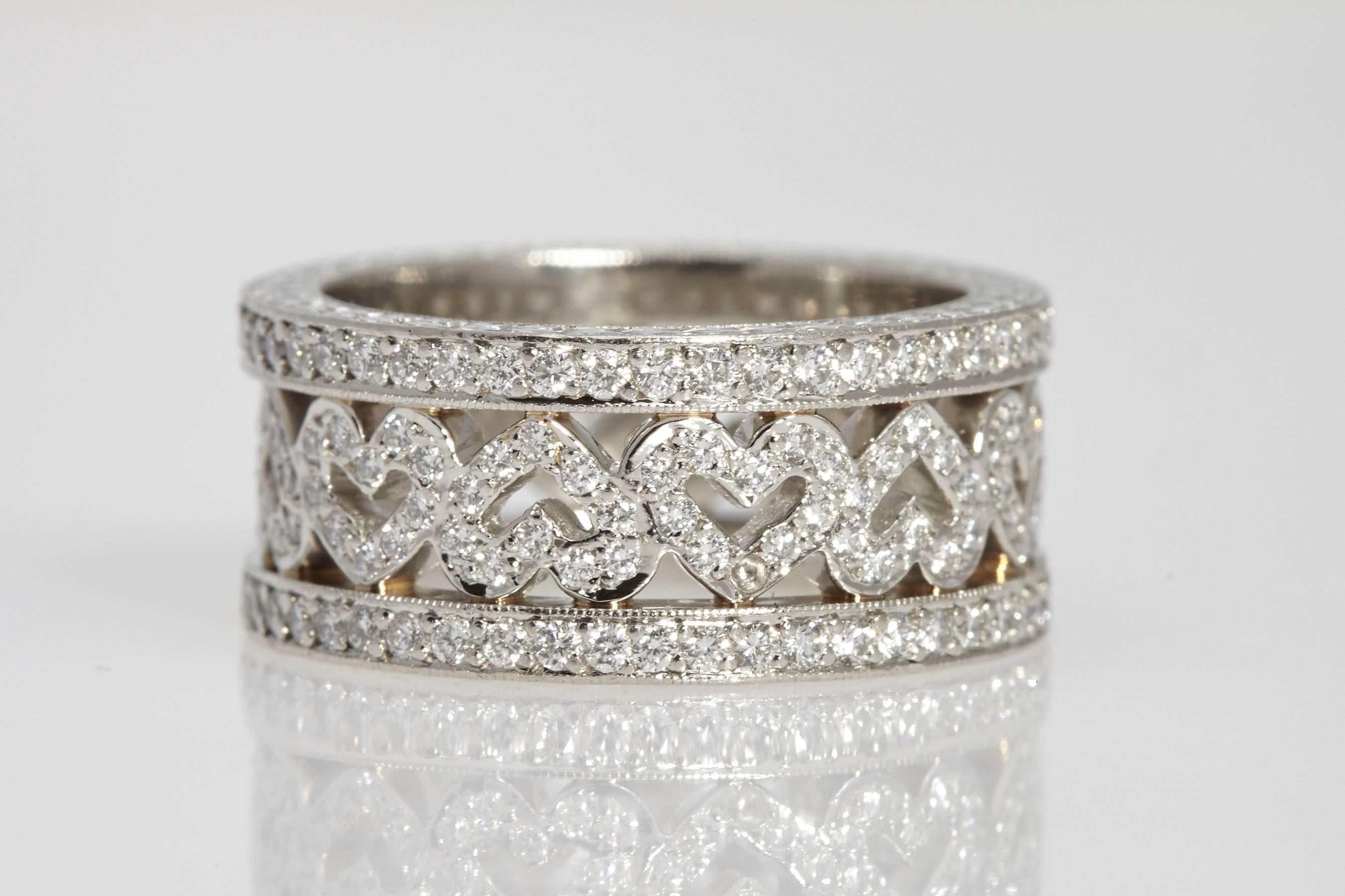 Michael Beaudry Hearts Platinum Diamond Eternity Band In Excellent Condition For Sale In New York, NY