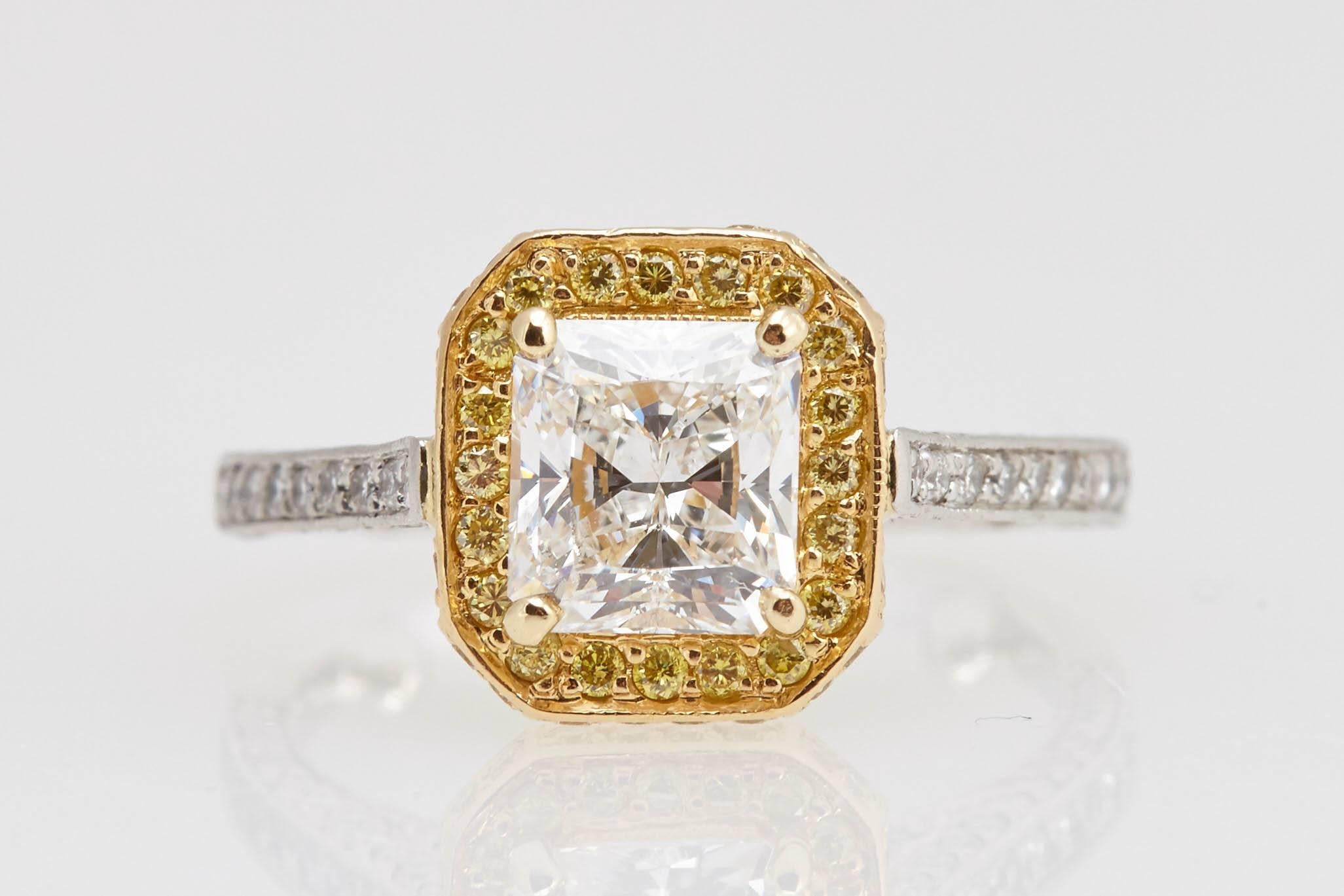 GIA 1.53 Carat Radiant Cut Engagement Ring. D Color Center Diamond In Excellent Condition For Sale In New York, NY