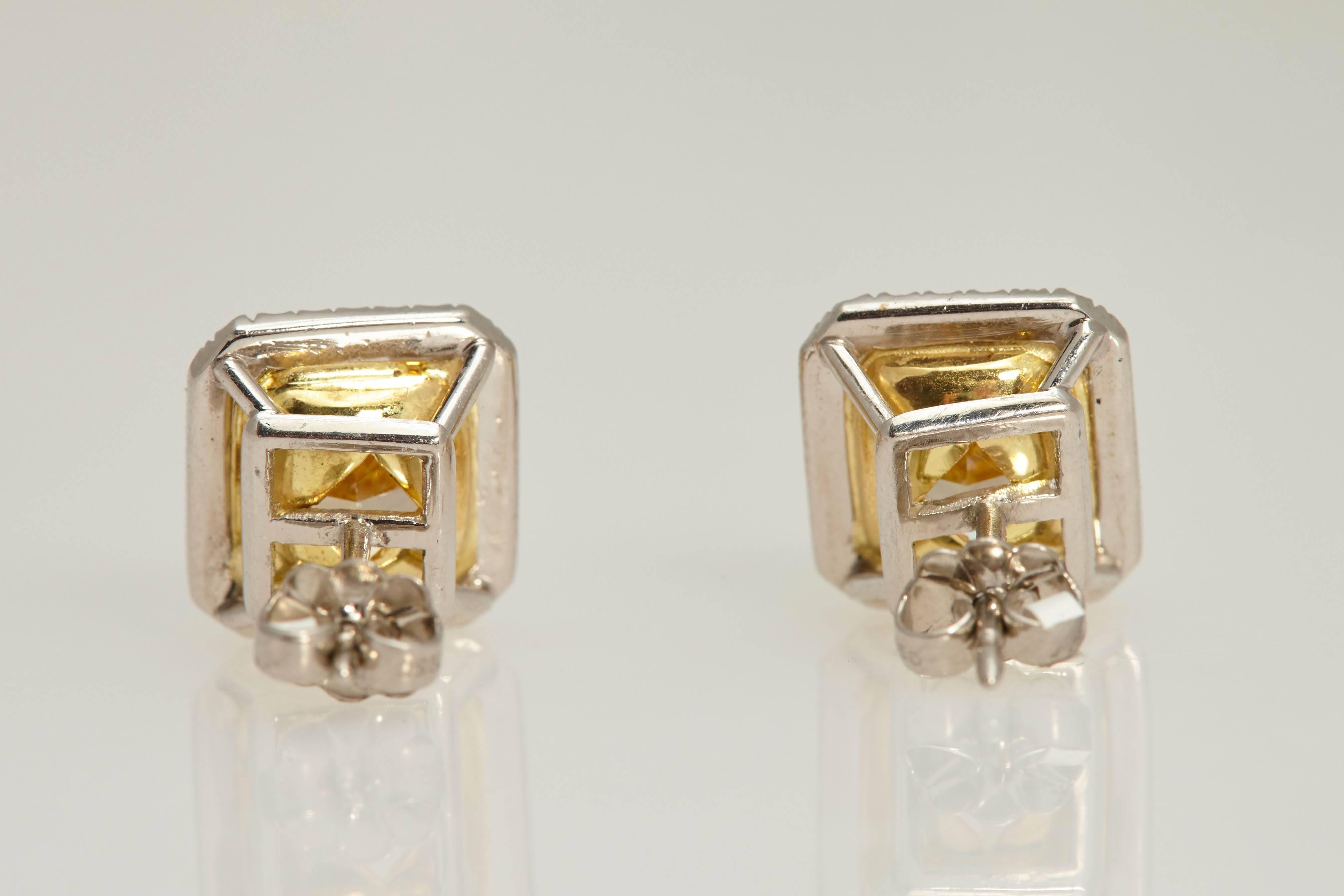 Women's Radiant GIA Fancy Yellow Diamond Earrings 6.61 Carat For Sale
