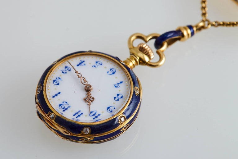 Victorian Ladies yellow Gold Diamond Enamel Shamrock Brooch Watch For