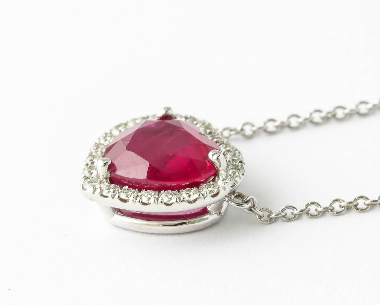 Women's America Gem Labs Report# CS36208 Burmese Ruby and Diamond Necklace For Sale