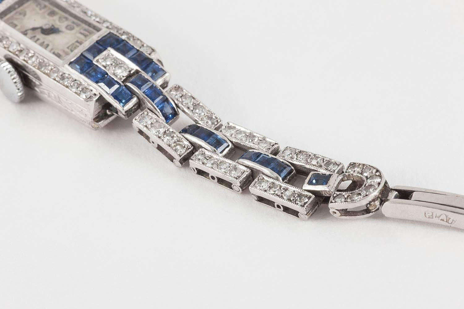 Ladies Platinum Diamond Sapphire Set Mechanical Wristwatch, circa 1925 1