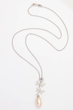 Lovely Diamond, Gold and Pearl Dragonfly Pendant