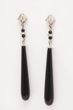 Black Onyx Diamond White Gold Drop Earrings