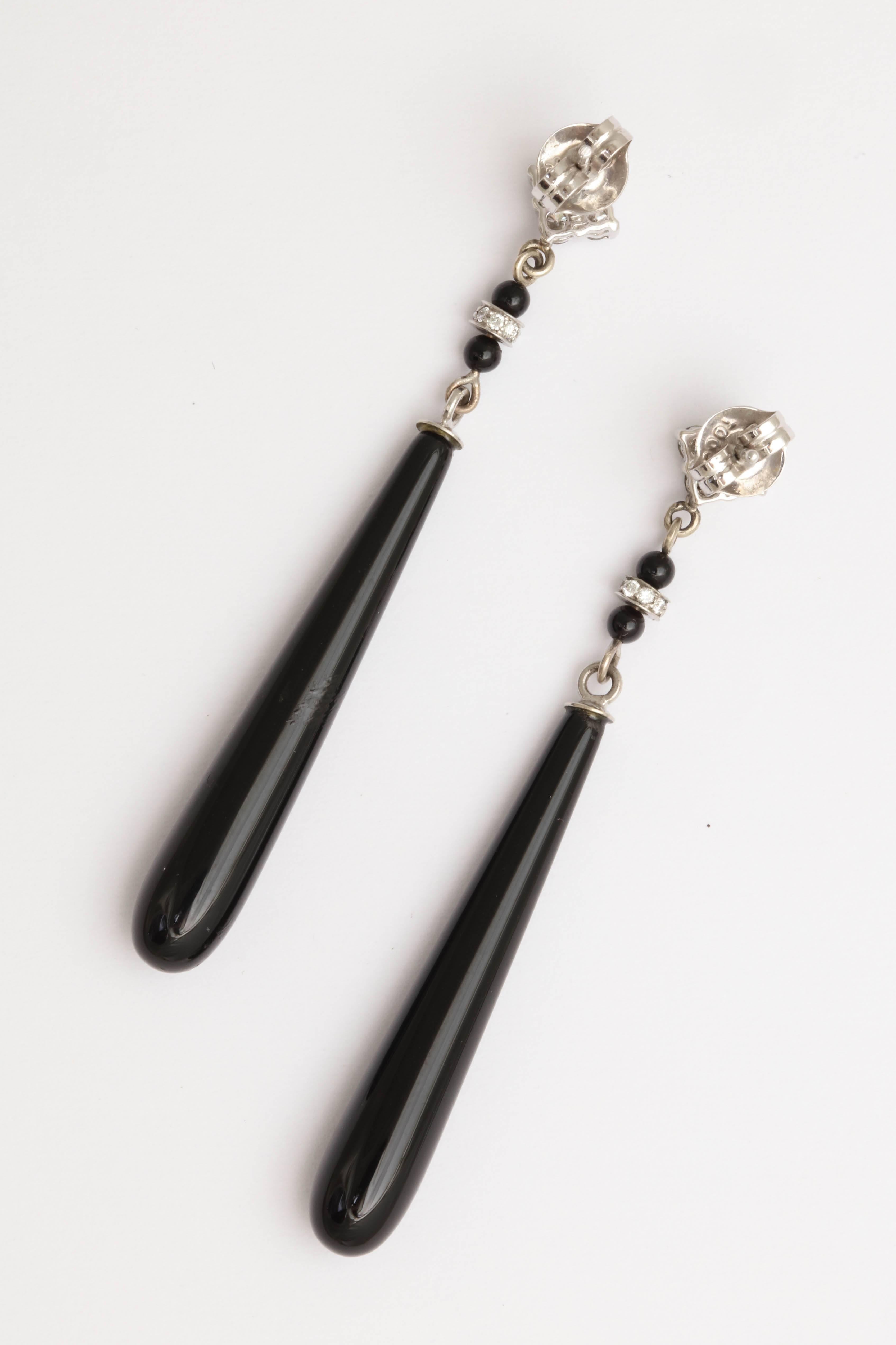 Black Onyx Diamond White Gold Drop Earrings In New Condition For Sale In TRYON, NC