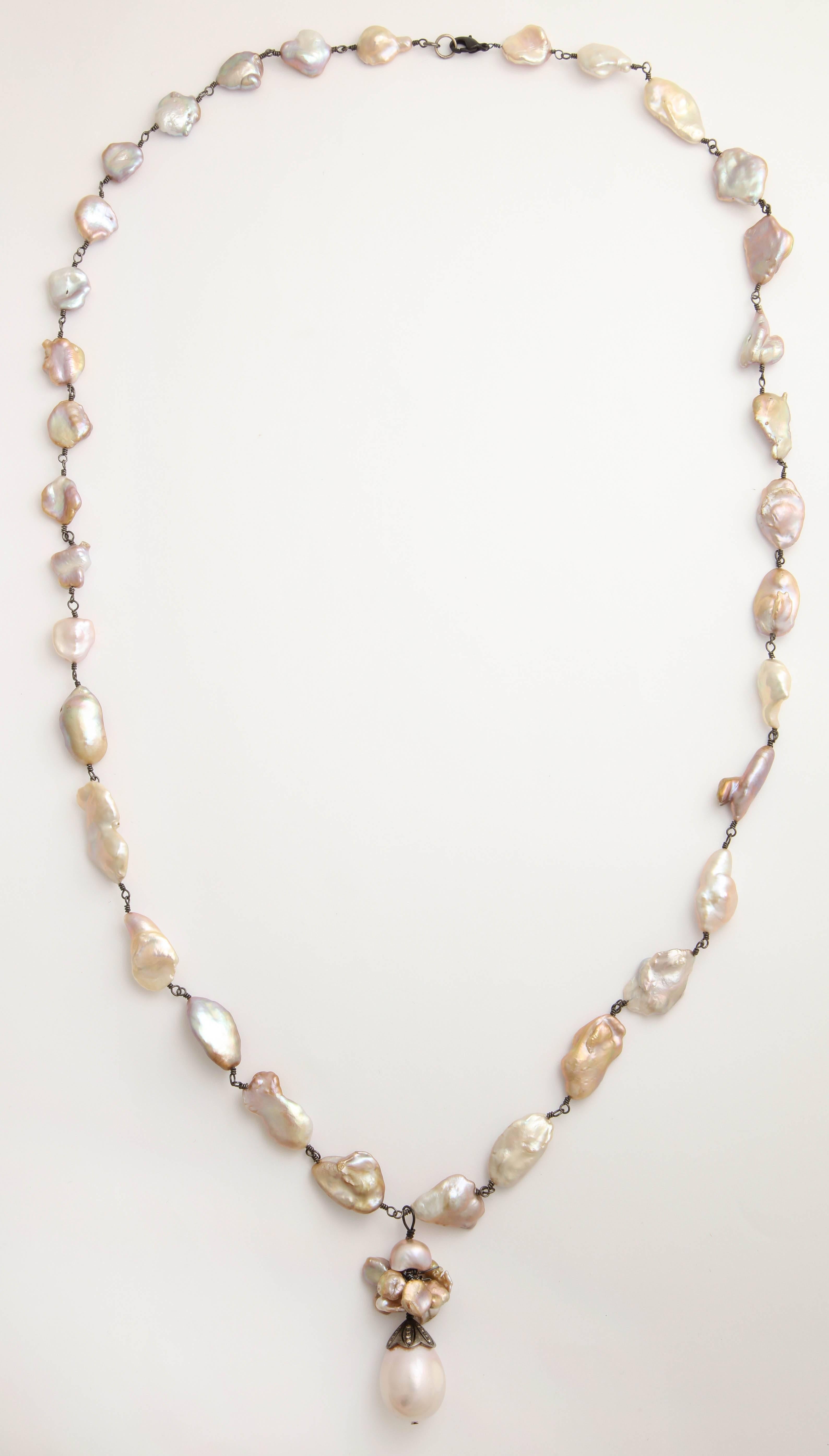 Artisan Elegantly Long Multi-Color Baroque Pearl Tassle Necklace For Sale