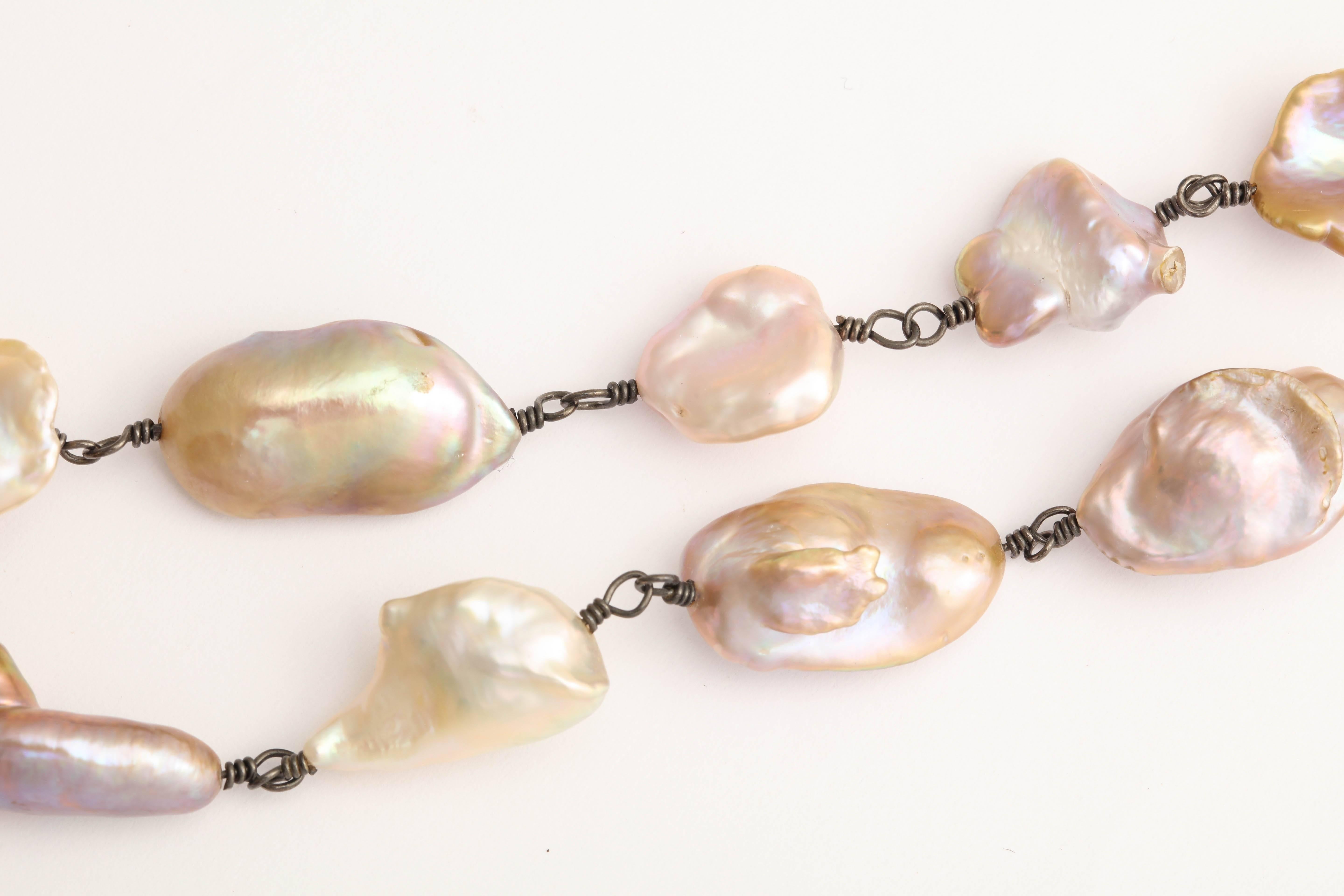 Women's or Men's Elegantly Long Multi-Color Baroque Pearl Tassle Necklace For Sale
