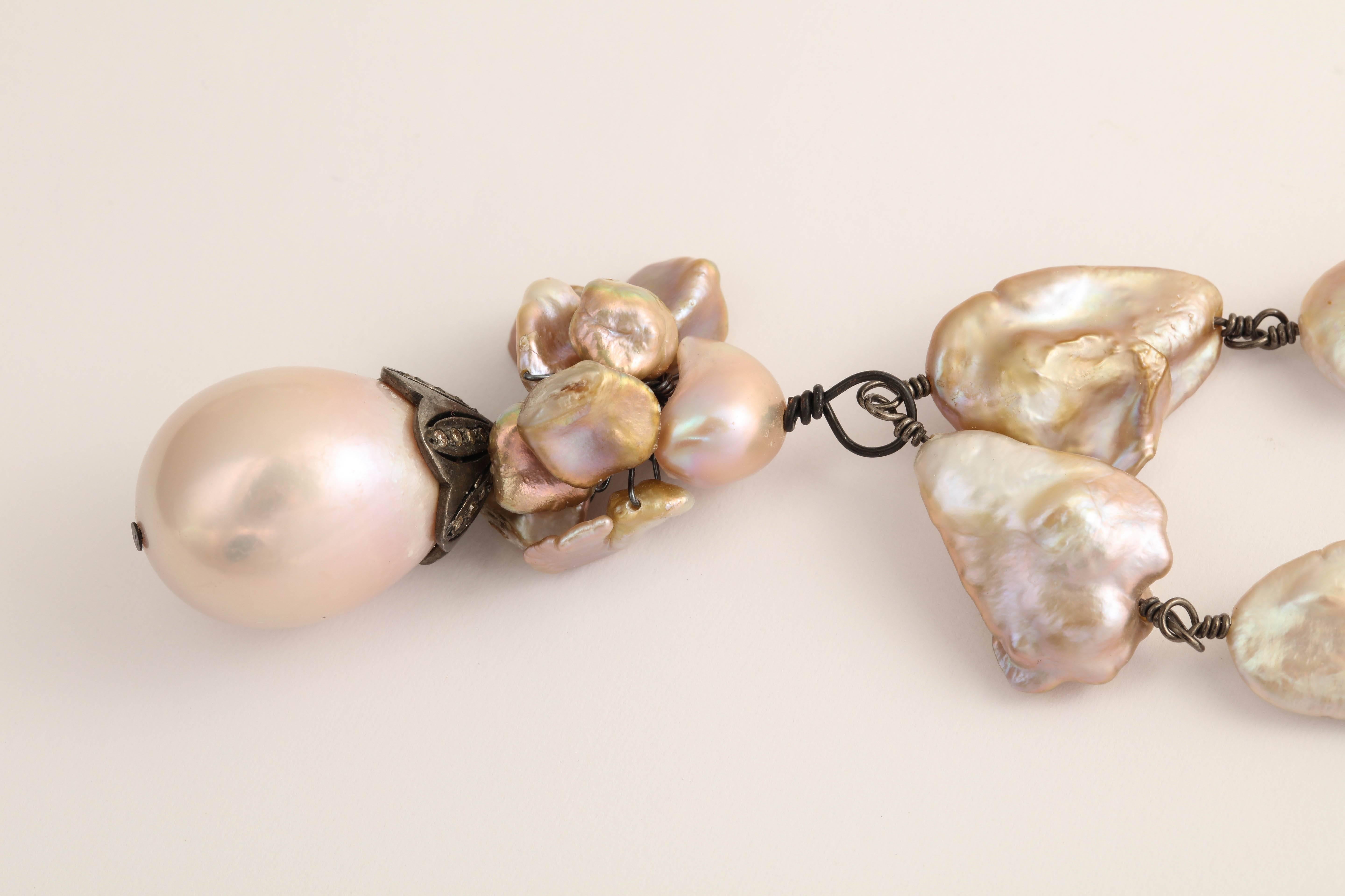 Elegantly Long Multi-Color Baroque Pearl Tassle Necklace For Sale 1