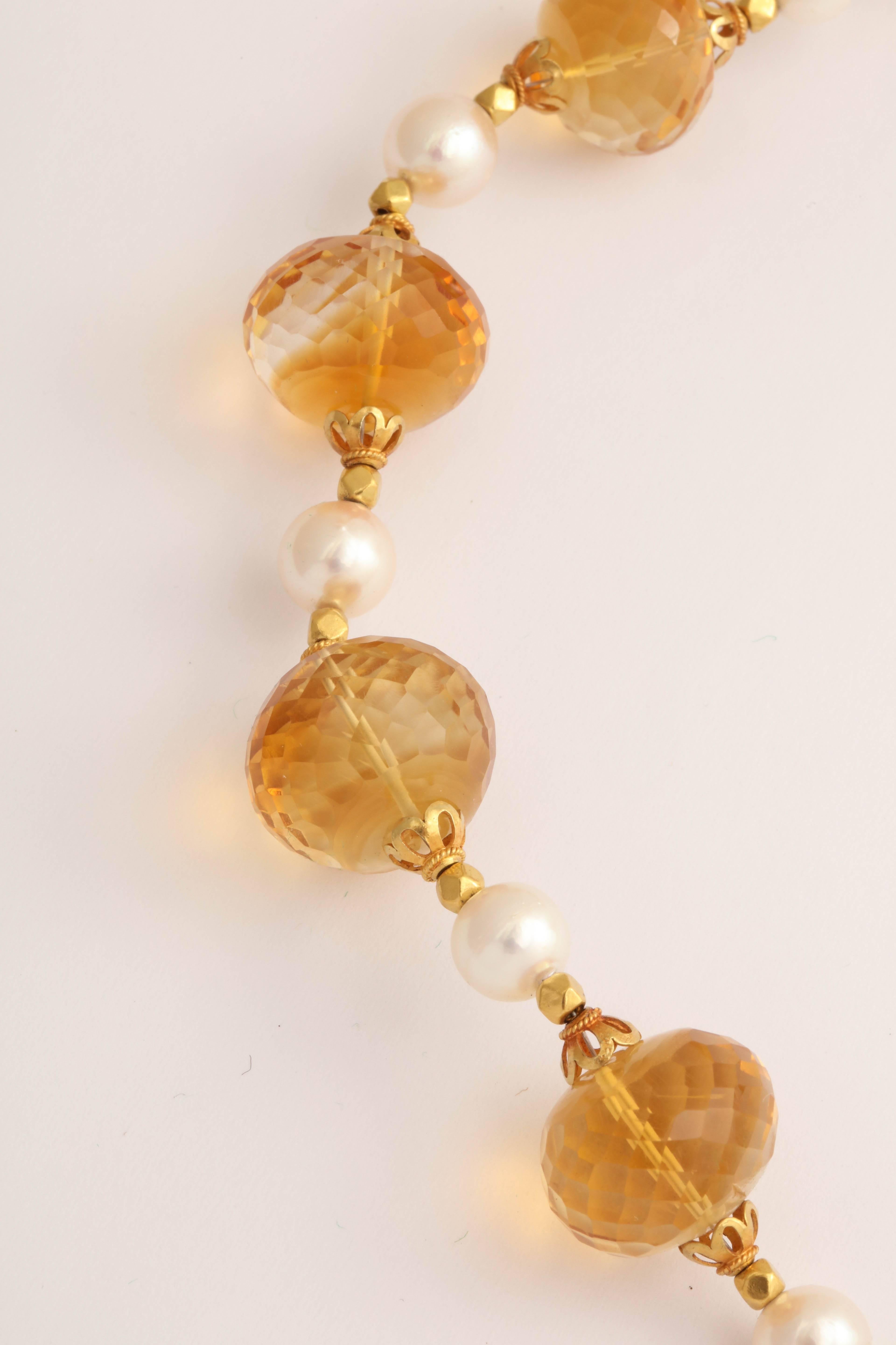 Superb Faceted Citrine Bead, Gold and Pearl Necklace 1