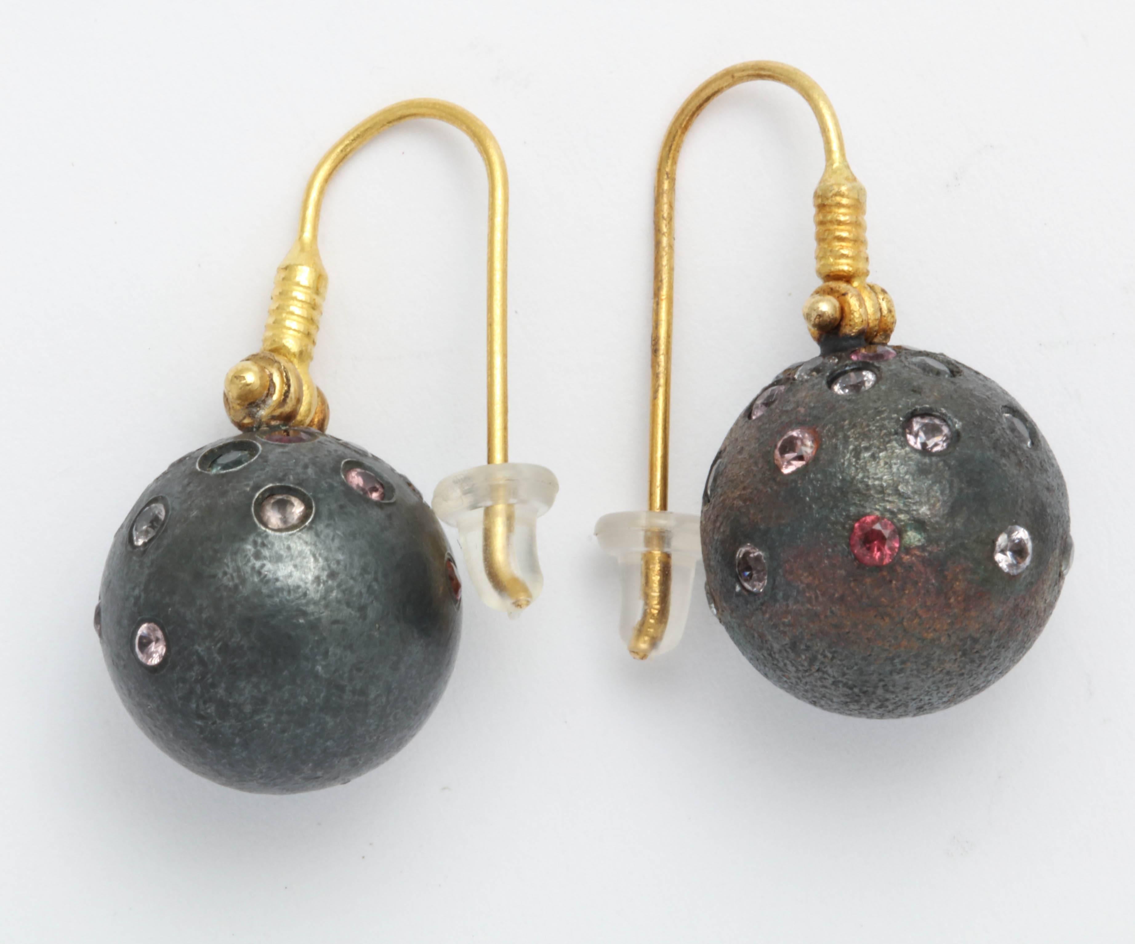 Contemporary Rhodium Plated Silver Spinel Gold Earrings For Sale
