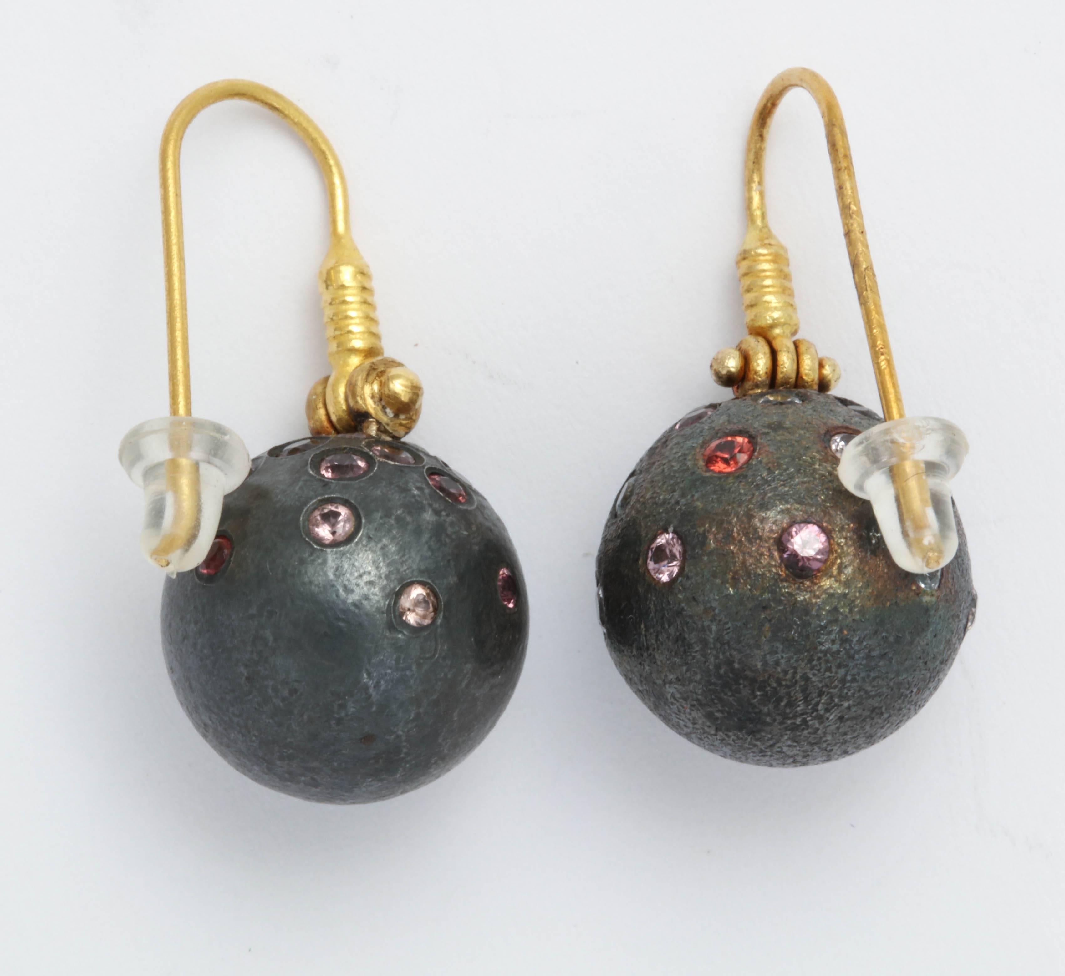 Rhodium Plated Silver Spinel Gold Earrings In New Condition For Sale In Fifth Avenue, NY