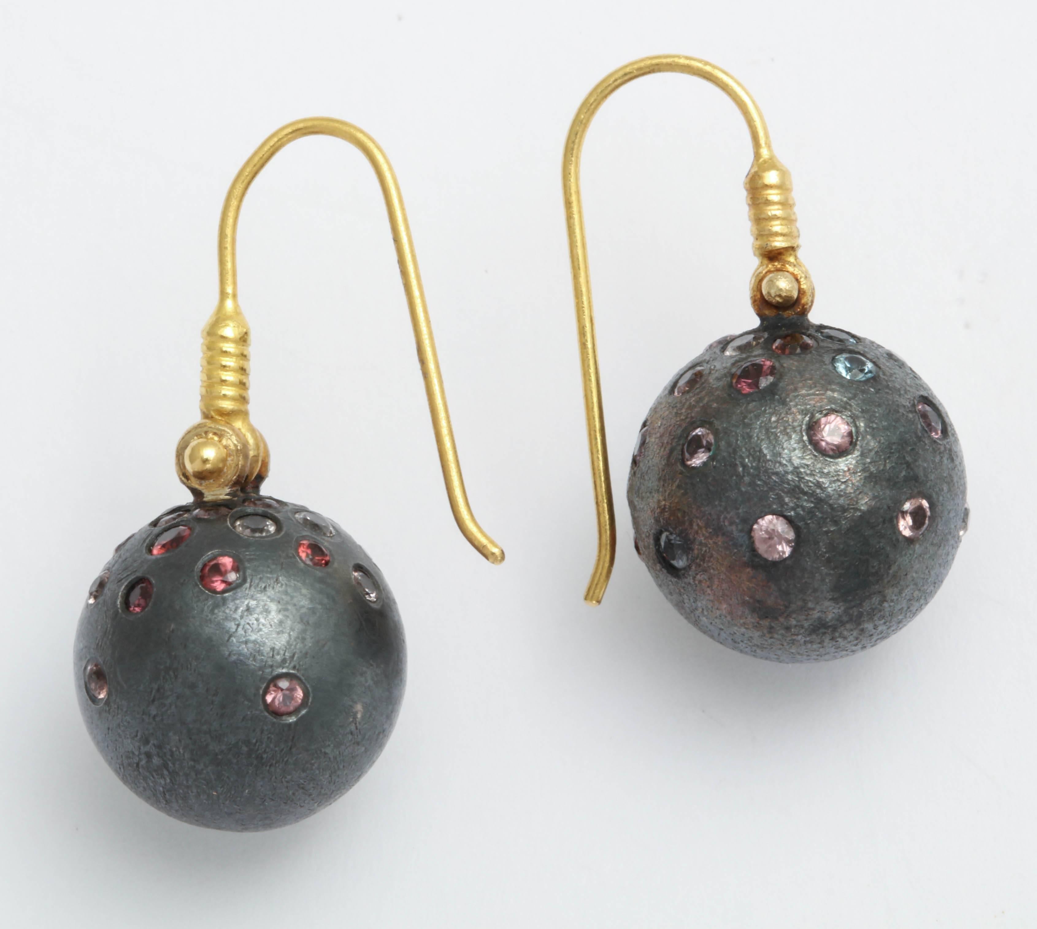 Rhodium Plated Silver Spinel and Gold Earrings In New Condition For Sale In Fifth Avenue, NY