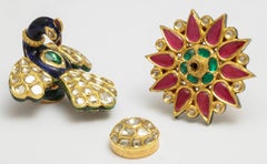 Diamond Ruby Emerald Enamel Gold Peacock and Flower Ring