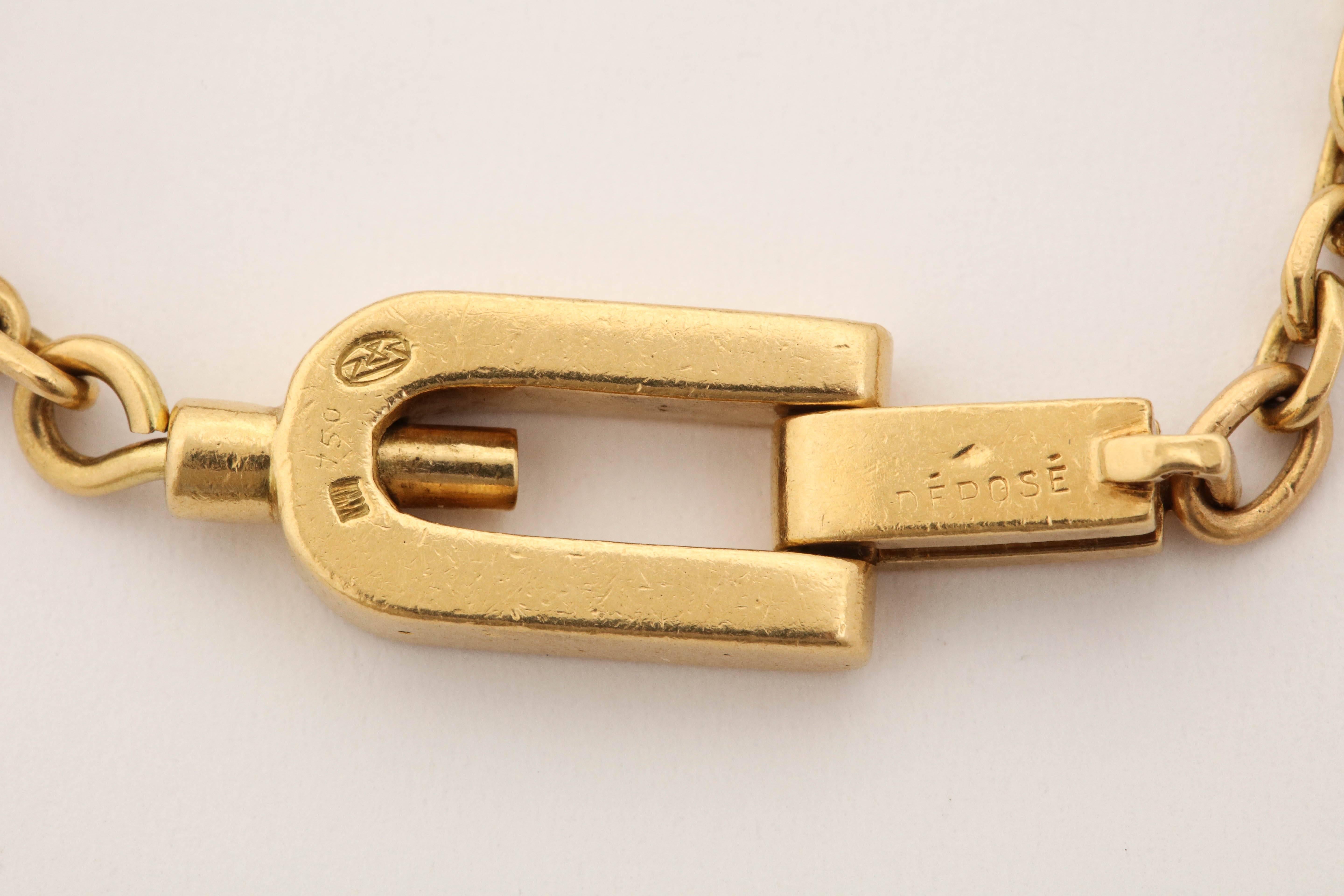 Women's or Men's 1950s Gubelin France Open Link Gold Lock Fancy Key Chain