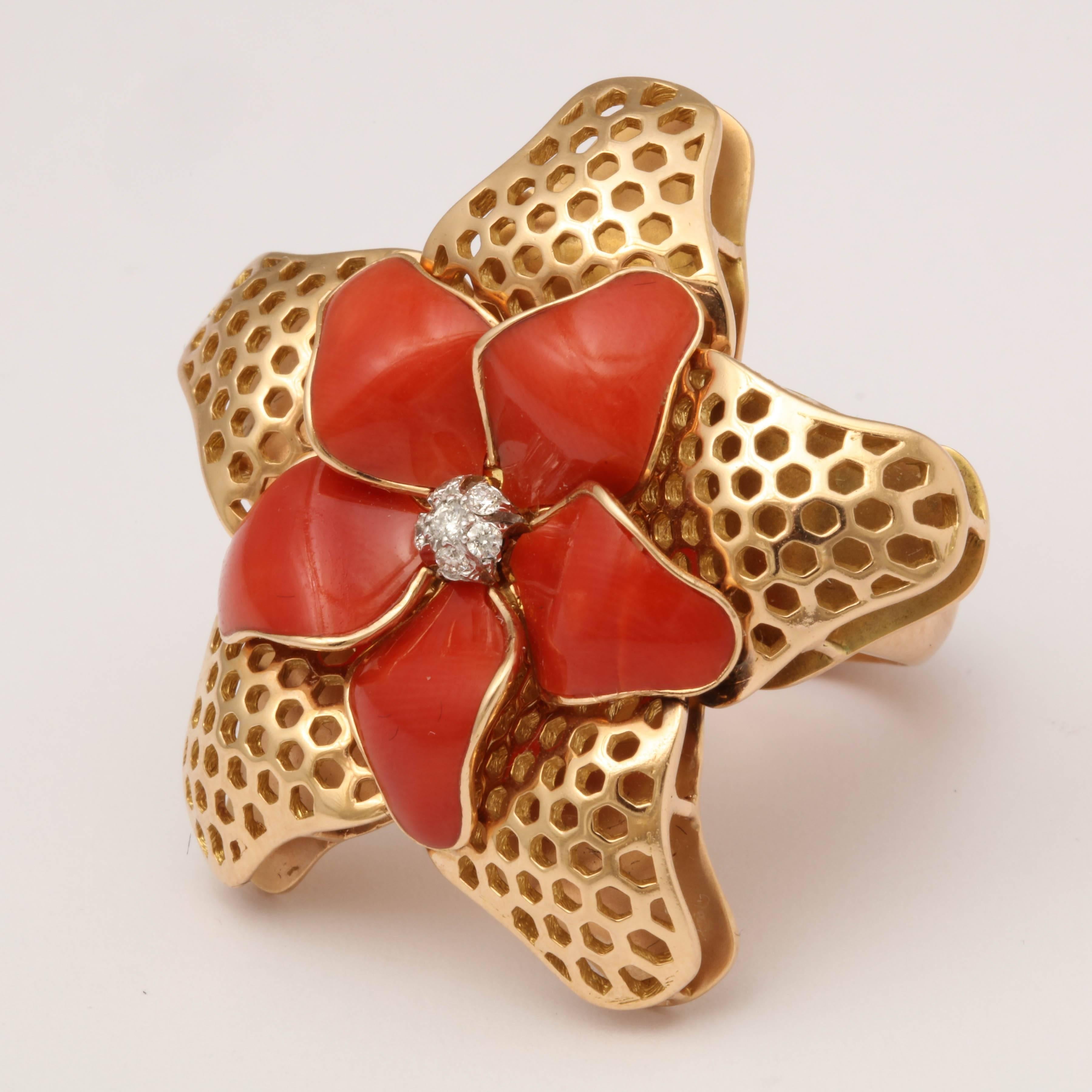 Mixed Cut 1980s Coral Diamond Starfish Ring For Sale