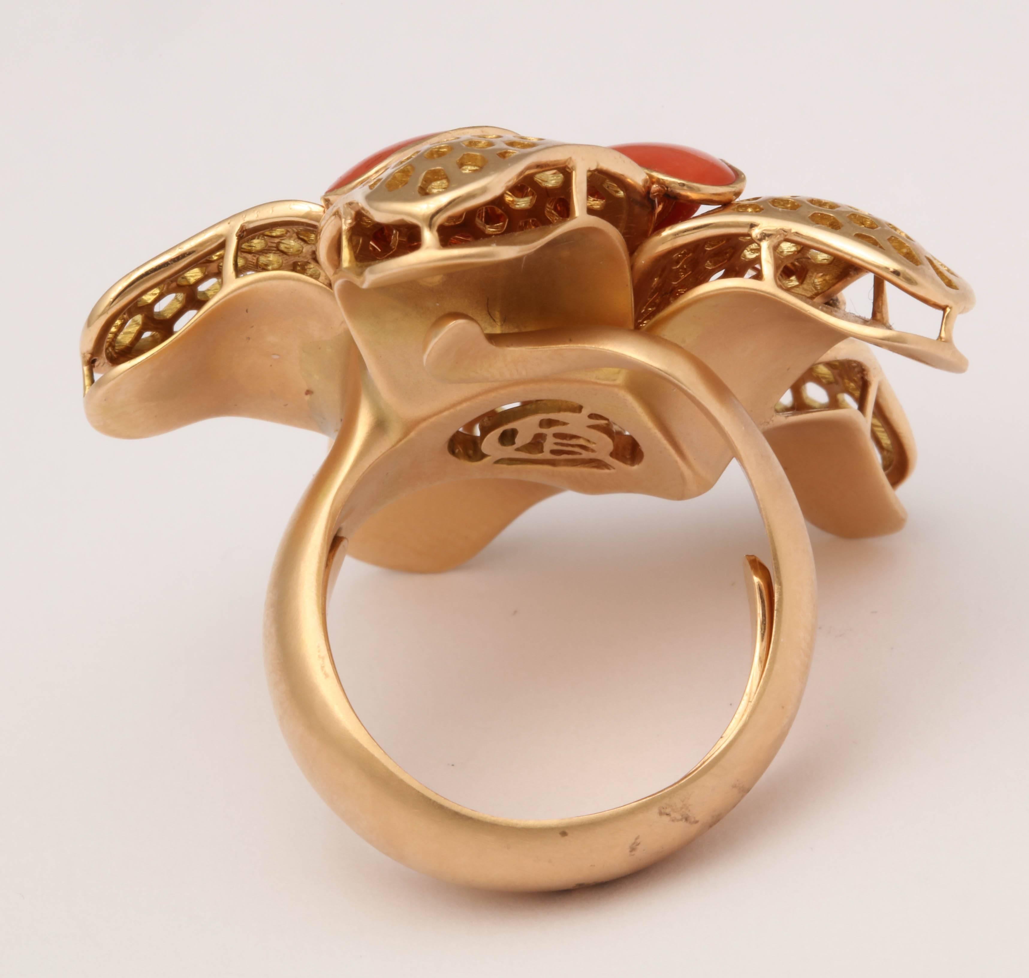 Women's 1980s Coral Diamond Starfish Ring For Sale