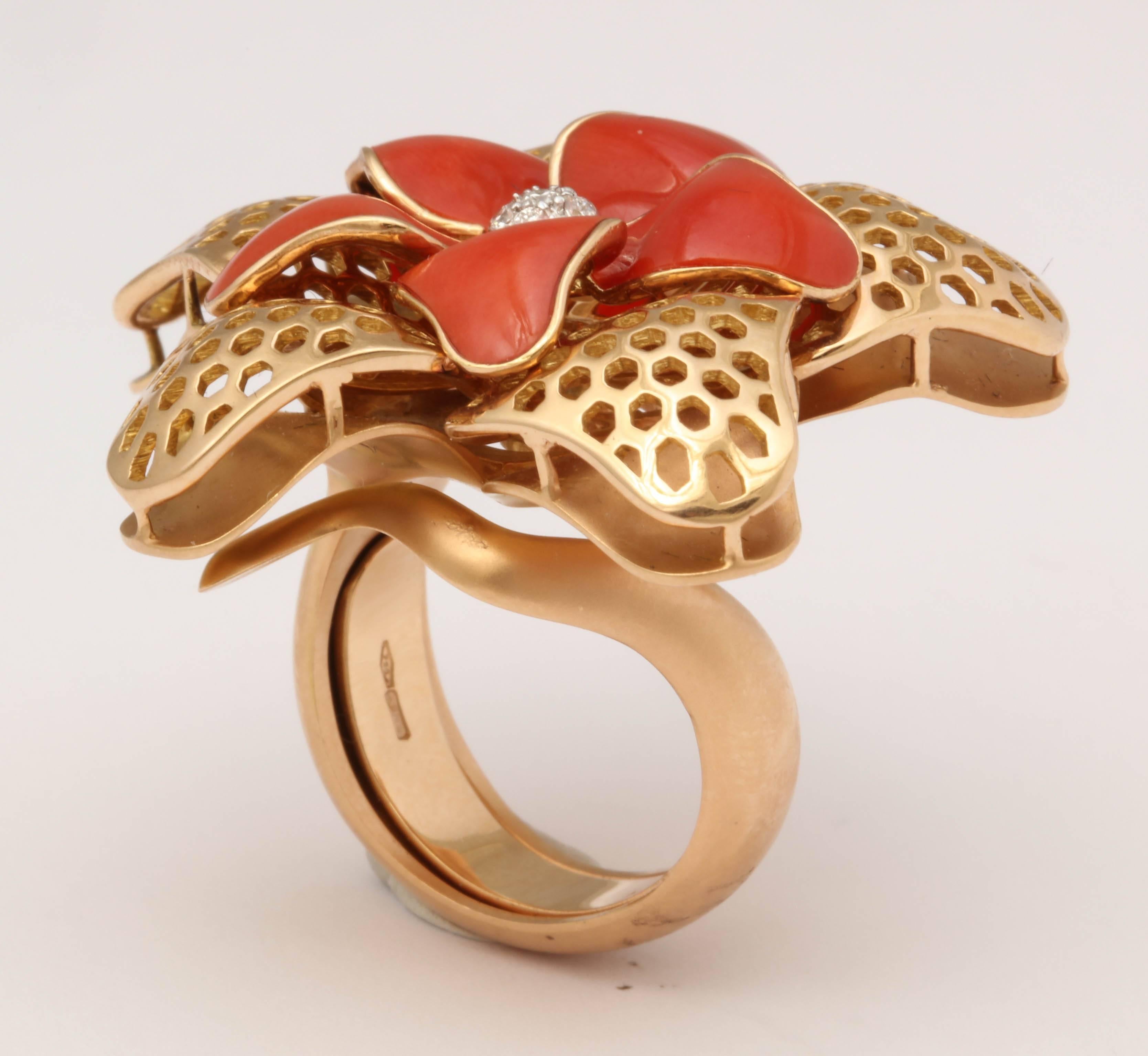 1980s Coral Diamond Starfish Ring For Sale 2