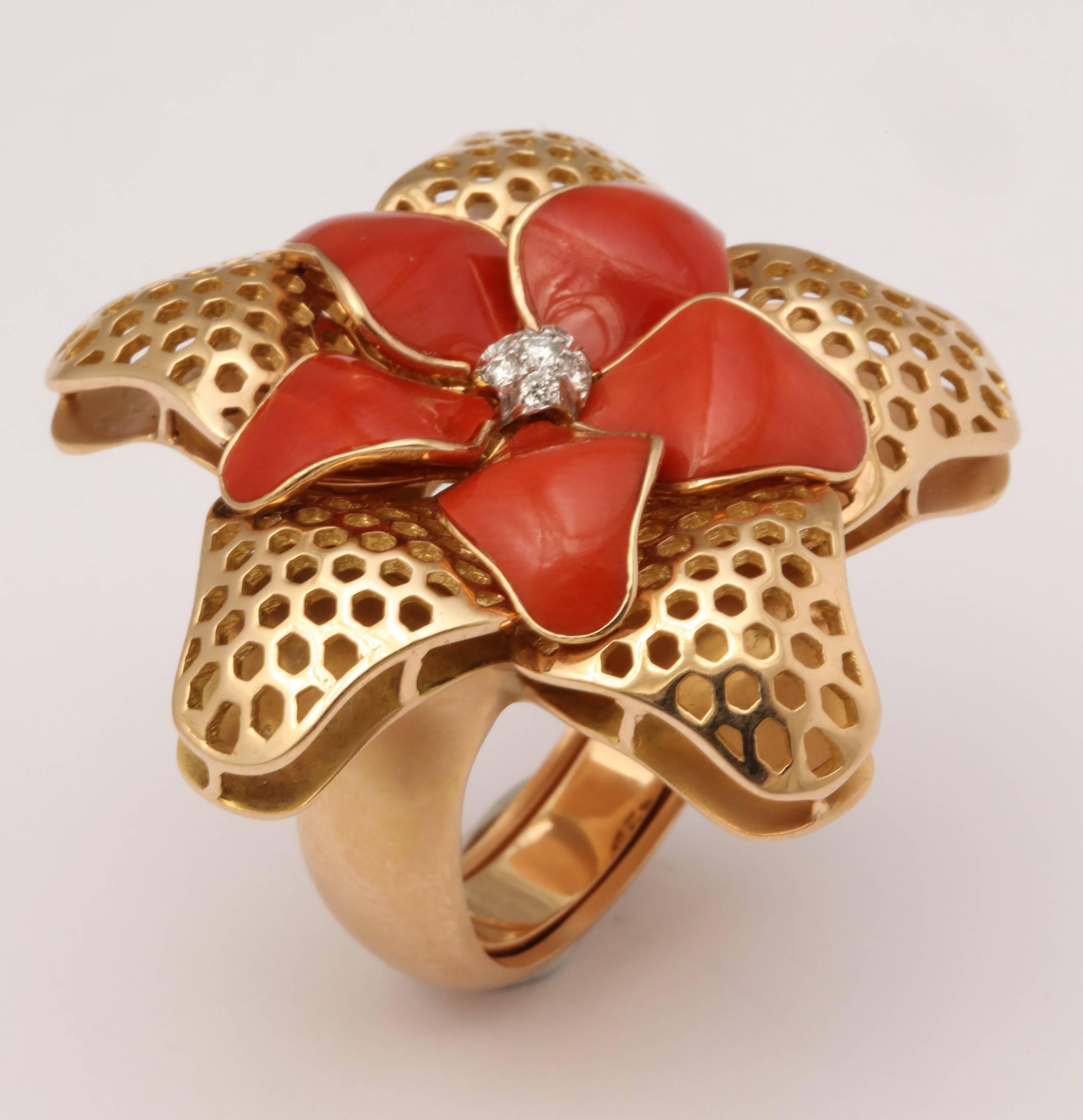 1980s Coral Diamond Starfish Ring For Sale 3