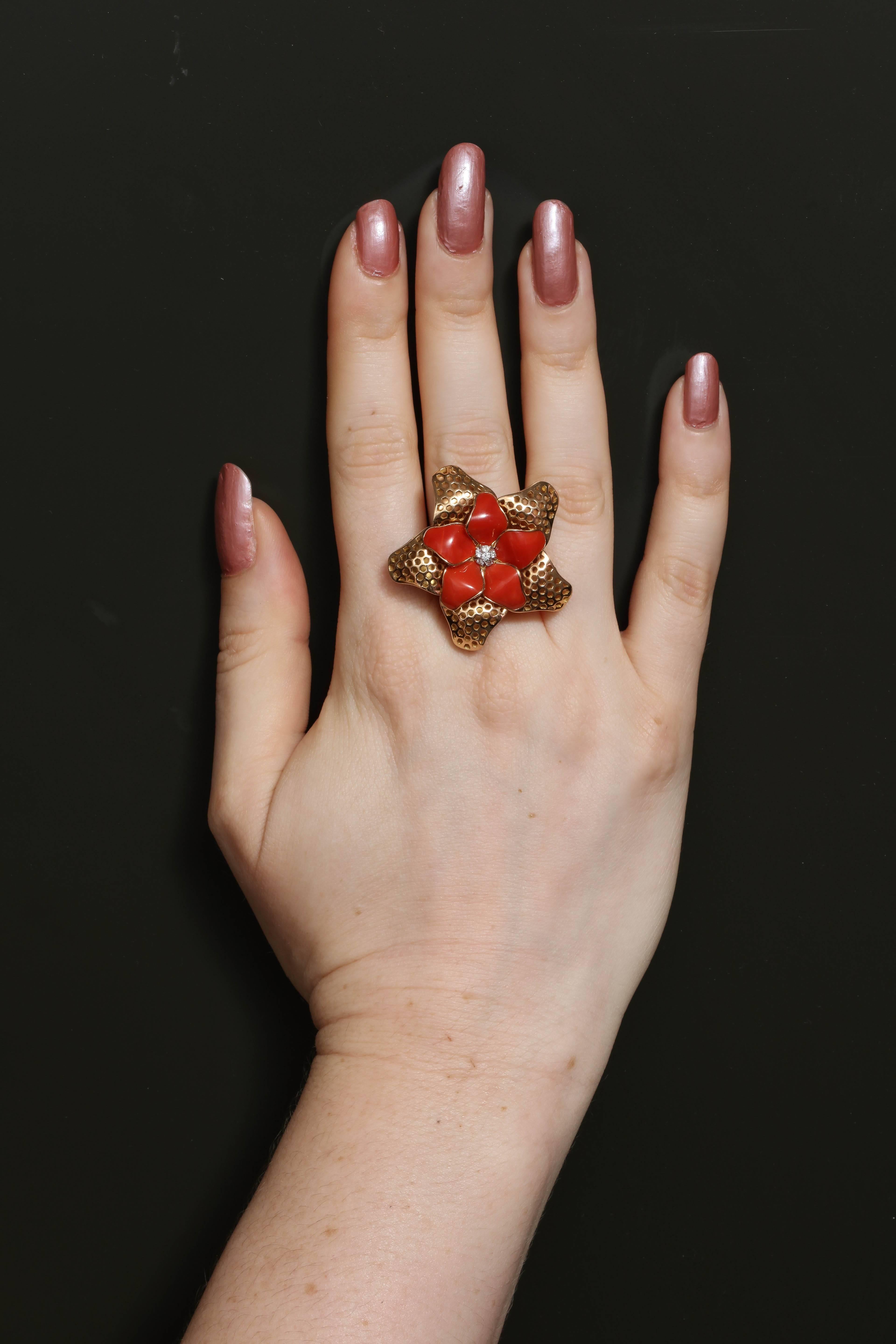 1980s Coral Diamond Starfish Ring For Sale 5