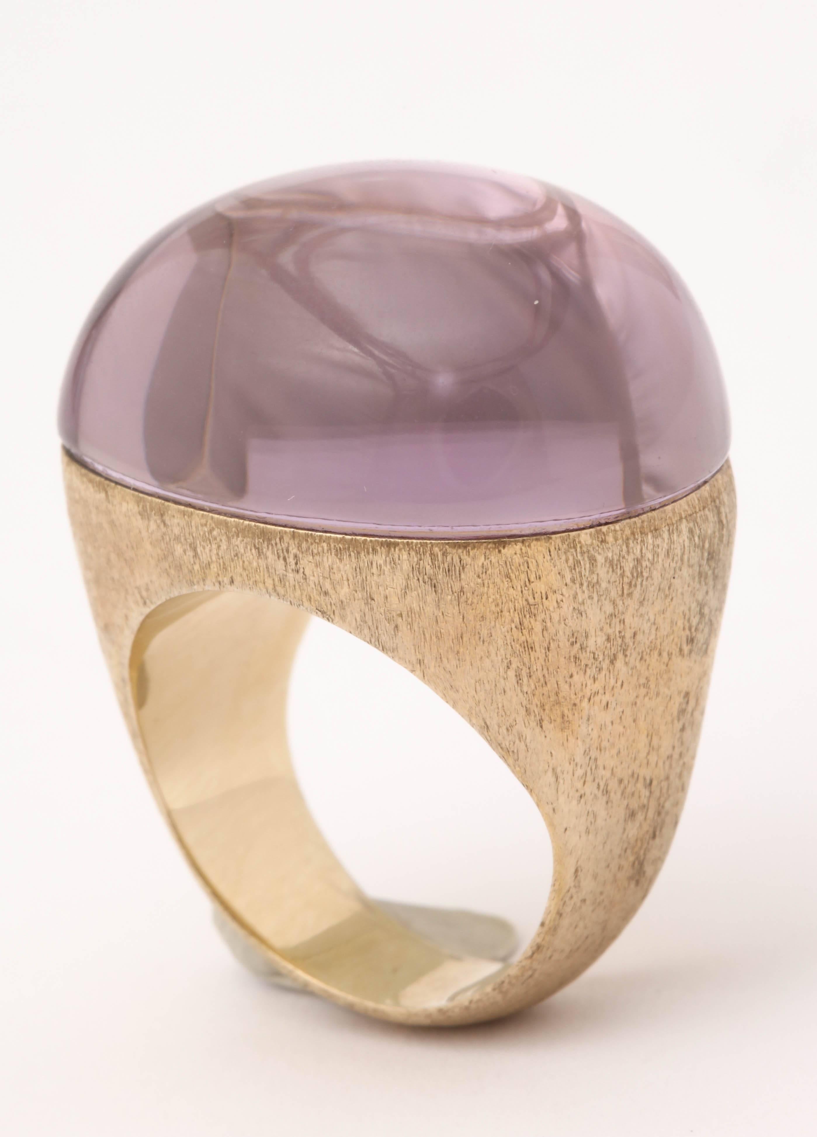 One Ladies H.Stern 18kt Gold Large Cocktail Ring Composed With One 32 Mm Large Cabochon Stone In The Center. Beautiful Florentine Brushed Gold Finish For Its Mounting. Ring Currently Size 6 And 1/2, And May Easily Be Resized To Any Size Necessary.