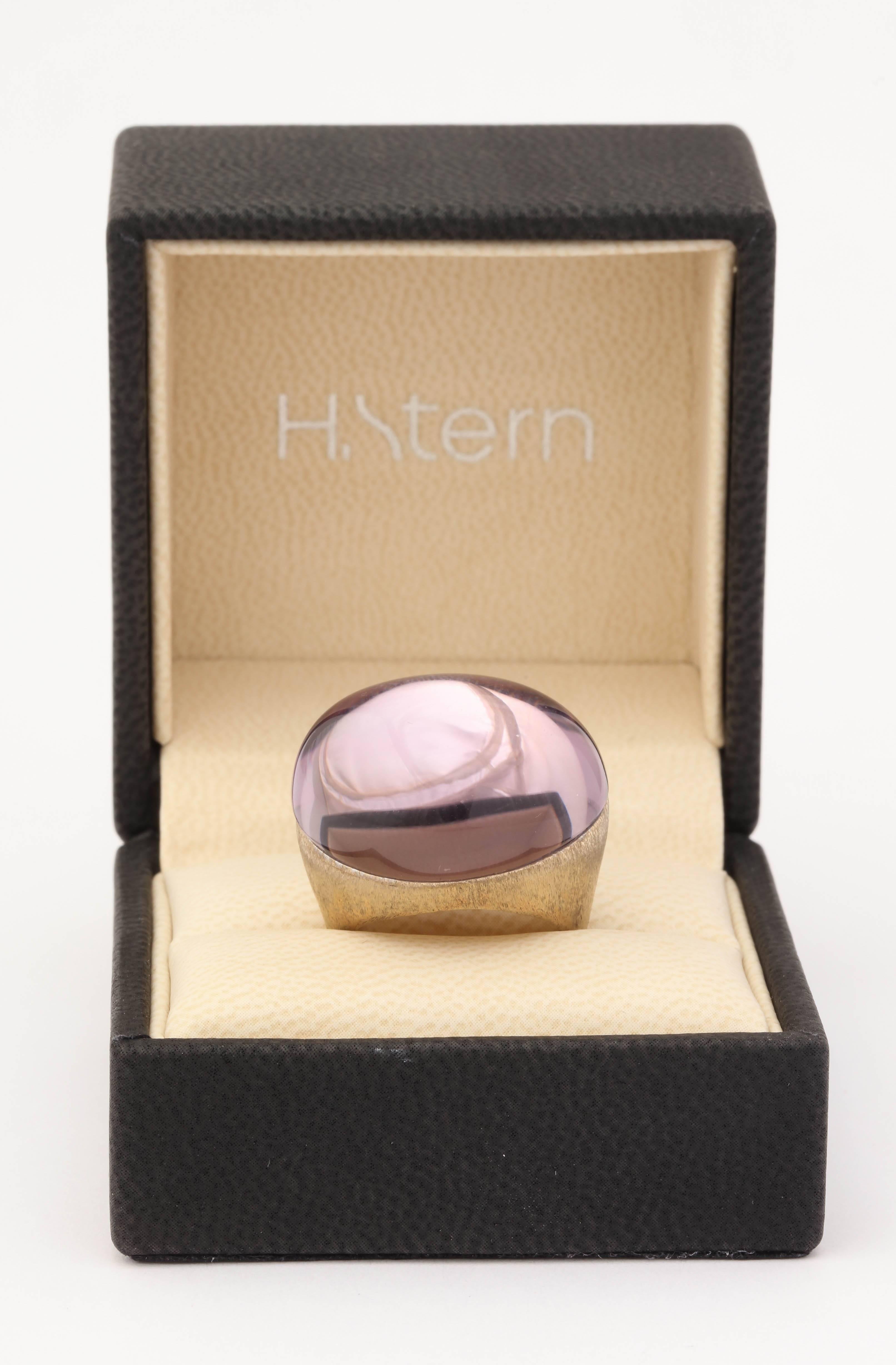 Women's H.Stern 1990's Large Cabochon Amethyst Brushed Gold Cocktail Ring