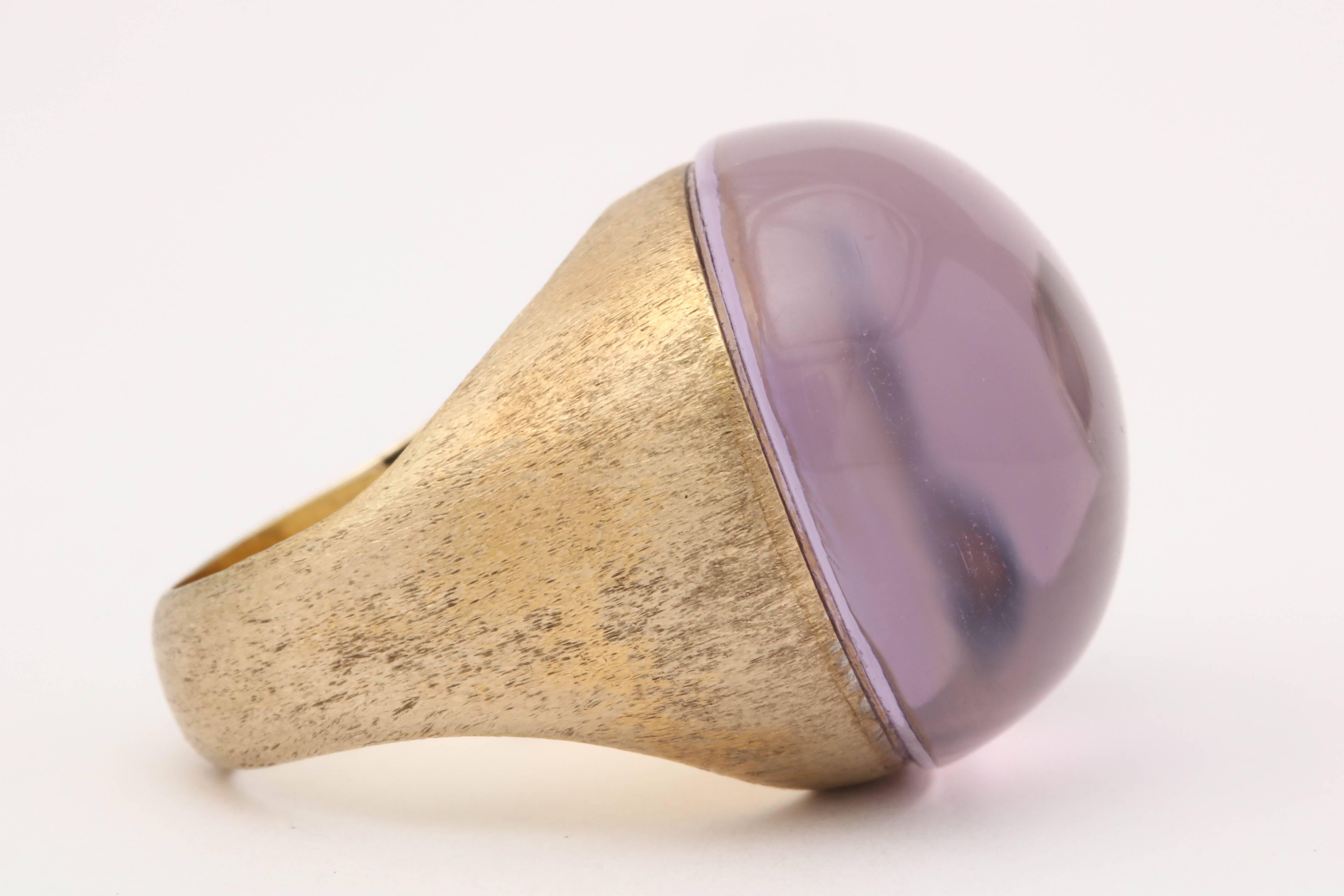 H.Stern 1990's Large Cabochon Amethyst Brushed Gold Cocktail Ring 1