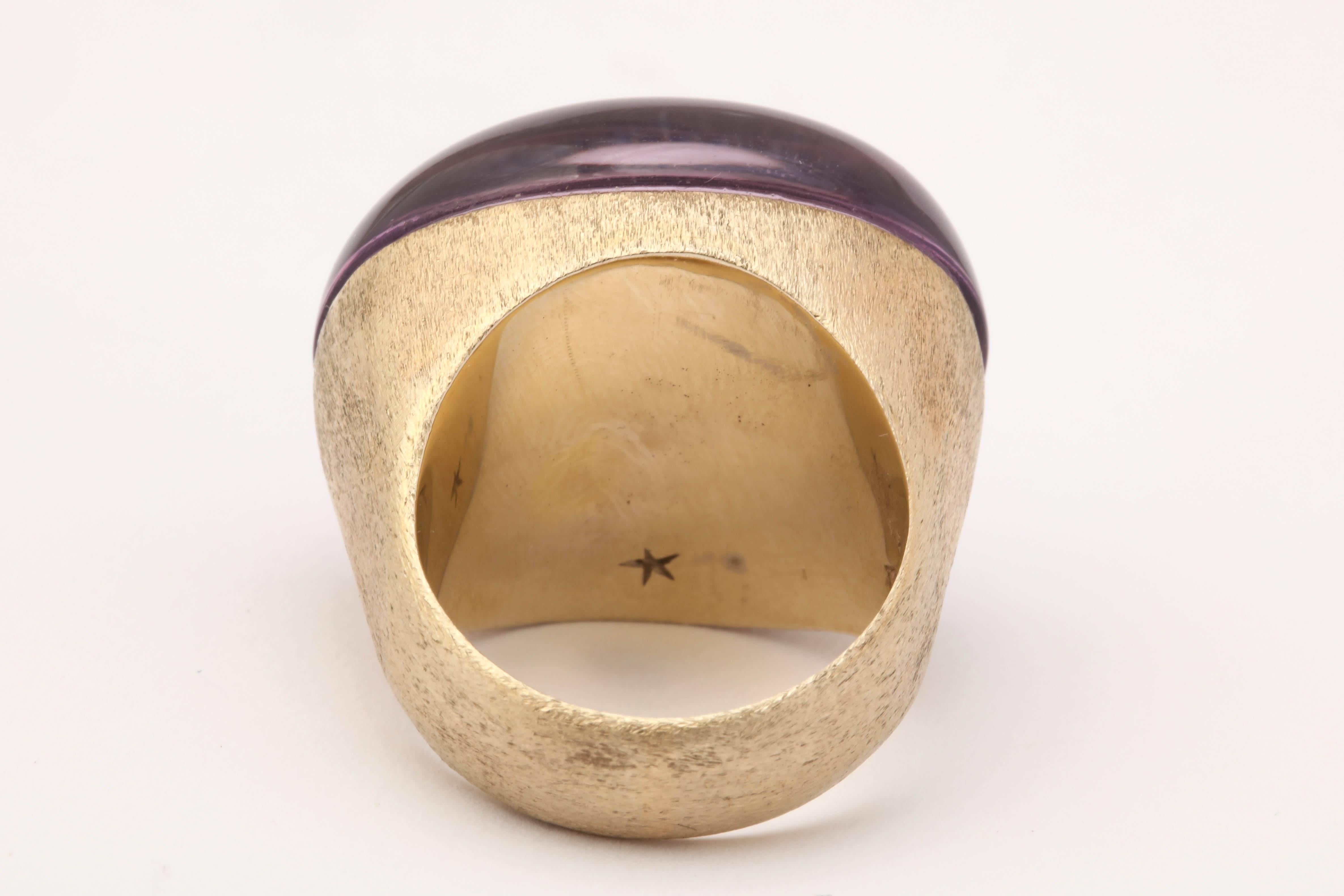 H.Stern 1990's Large Cabochon Amethyst Brushed Gold Cocktail Ring 2