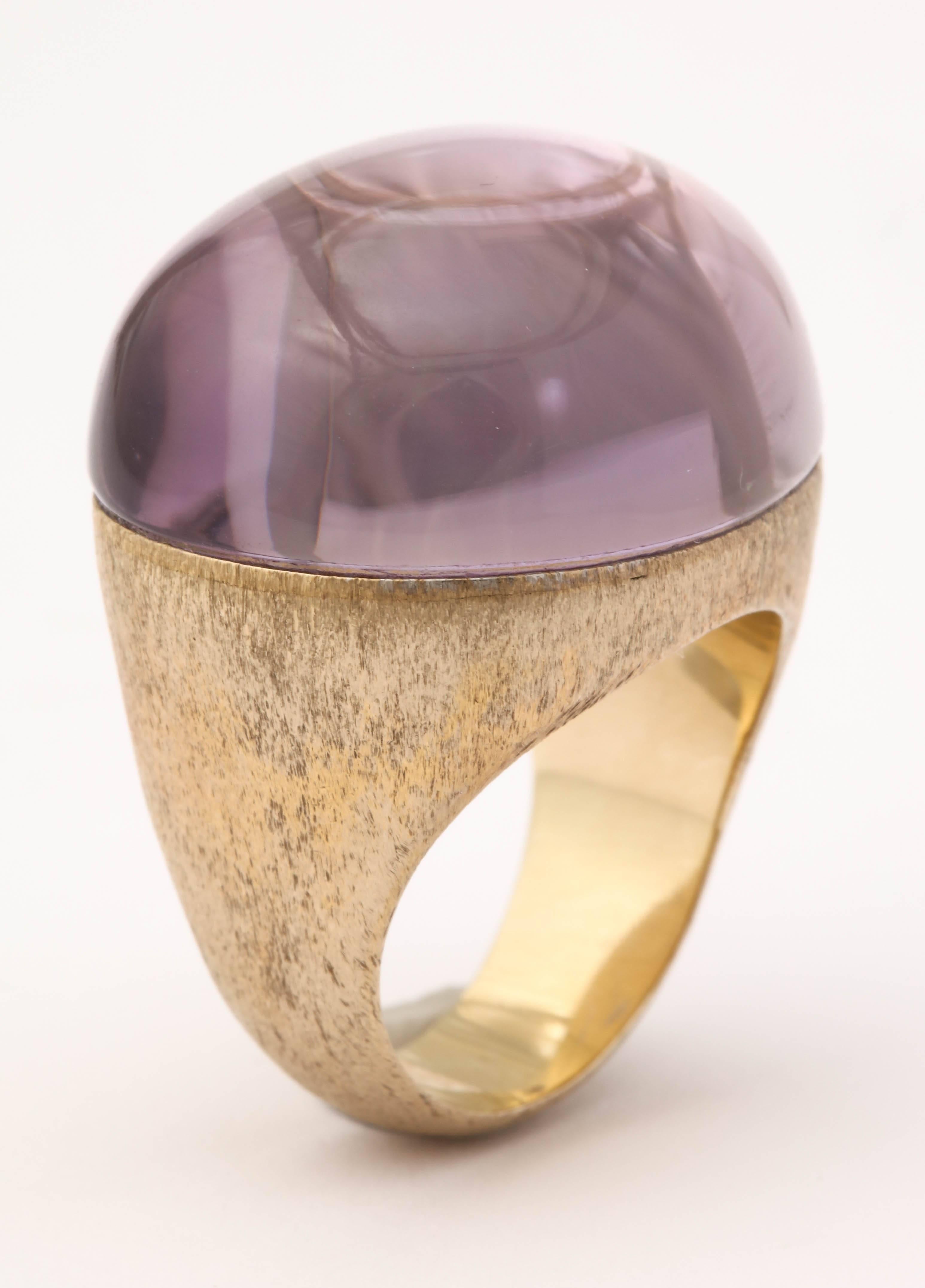 H.Stern 1990's Large Cabochon Amethyst Brushed Gold Cocktail Ring 4