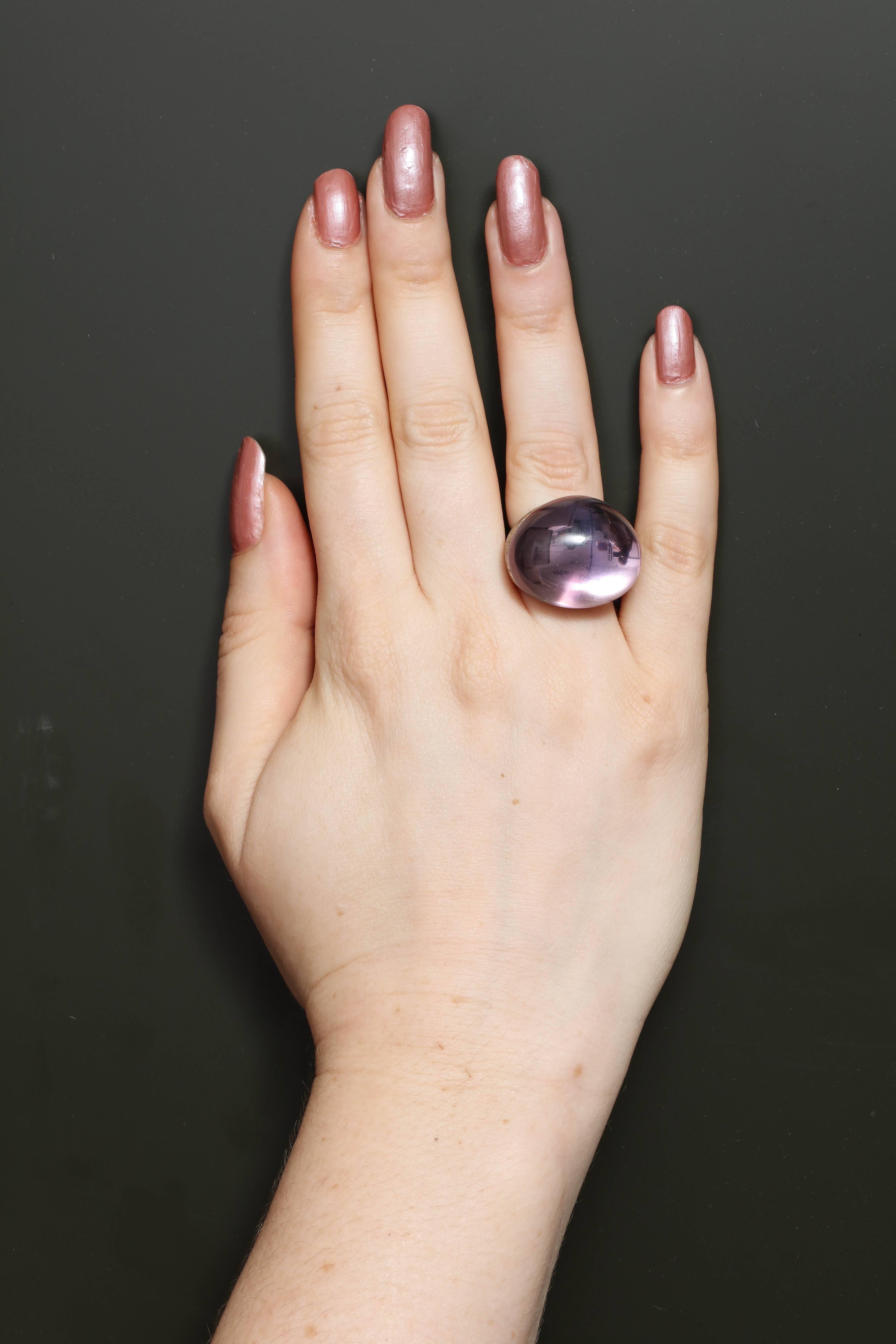 H.Stern 1990's Large Cabochon Amethyst Brushed Gold Cocktail Ring 6