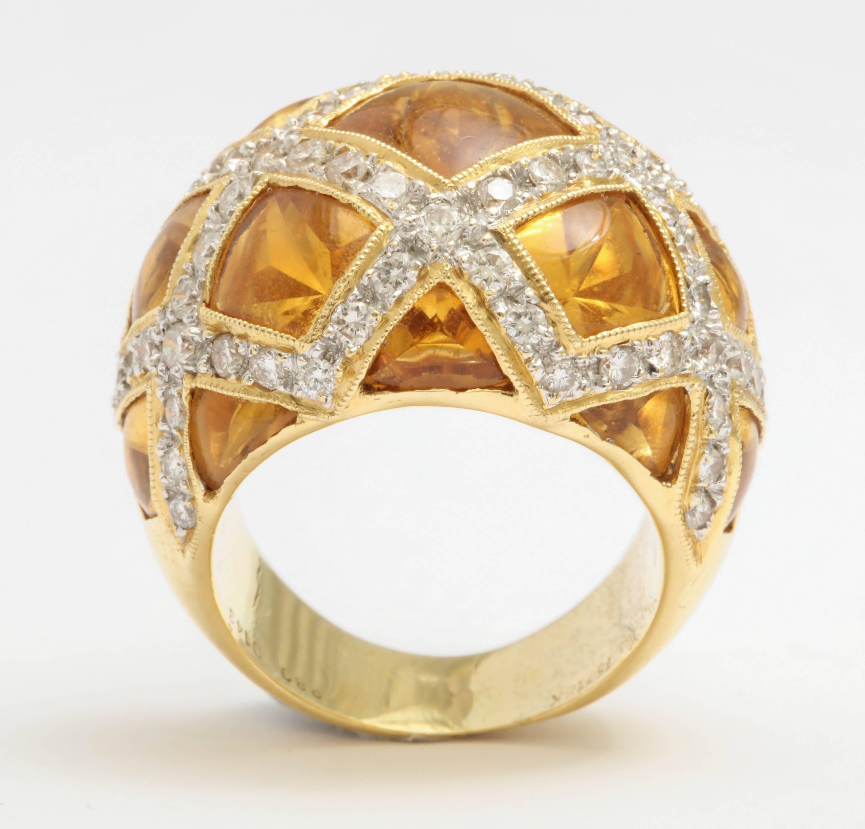 Romantic Citrine and Diamond Criss Cross Ring For Sale