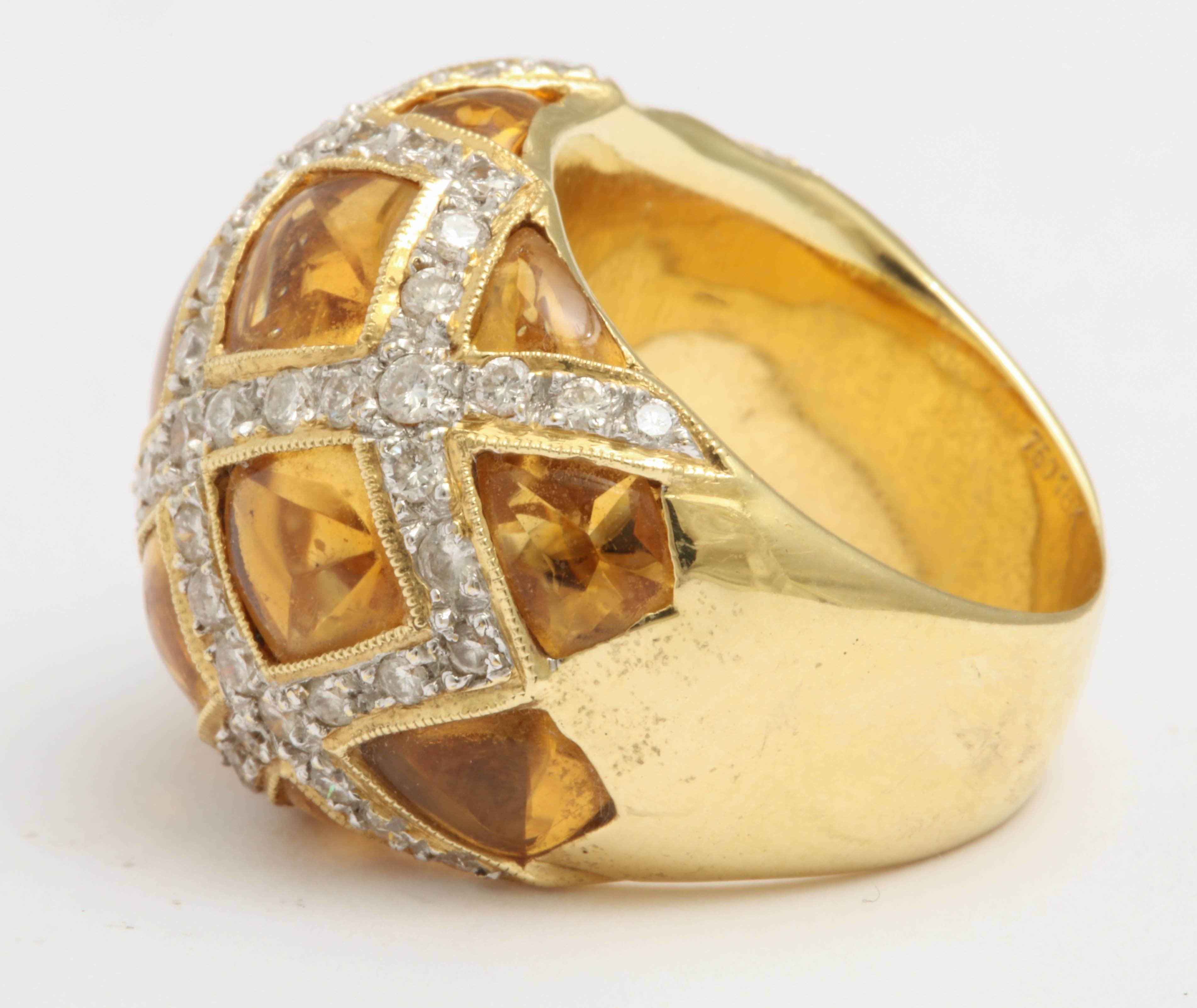 Citrine and Diamond Criss Cross Ring In Excellent Condition For Sale In New York, NY