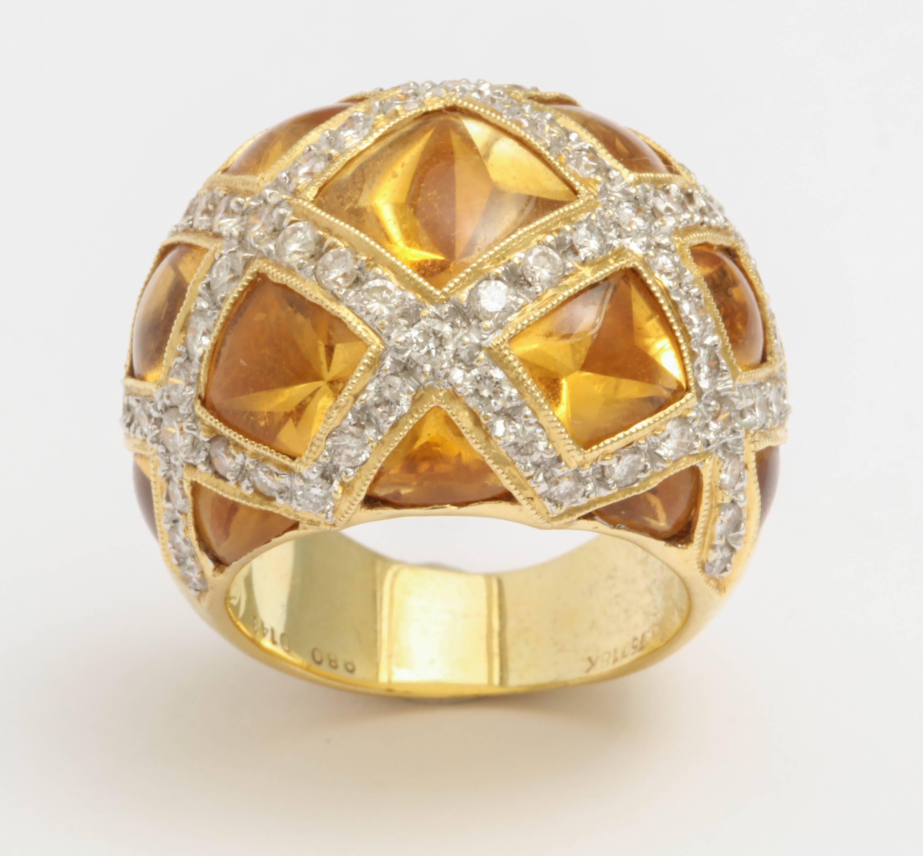 Citrine and Diamond Criss Cross Ring For Sale 2