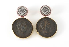 SAM.SAAB Roman Coin and White Diamond Yellow Gold Earrings