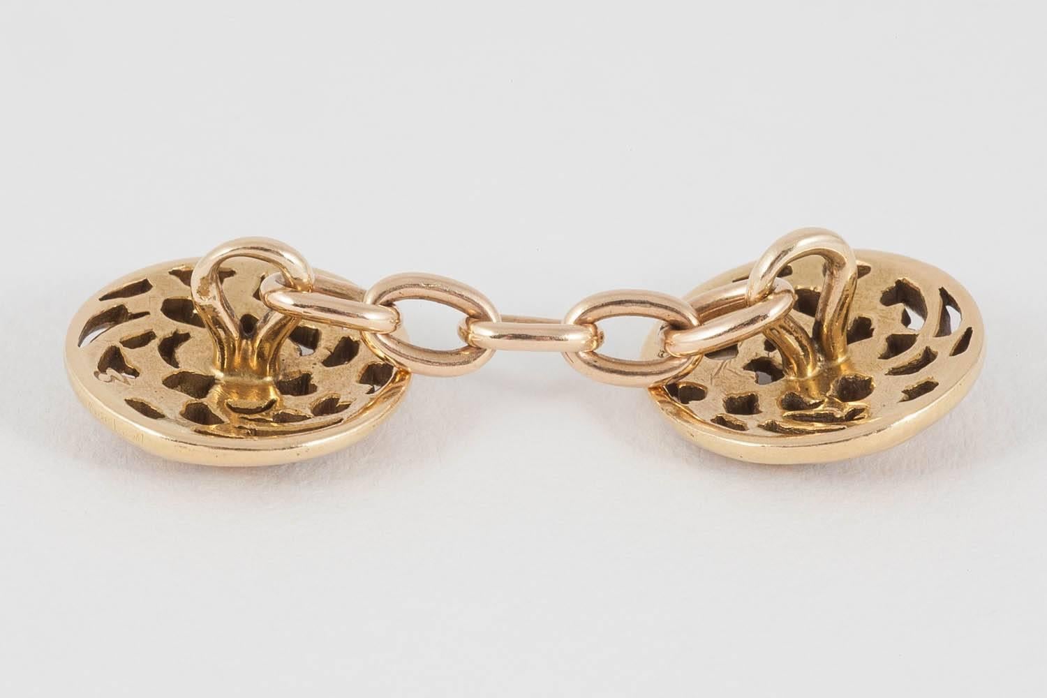  Wiese [Jules] of Paris Gold Openwork Holly Leaf Cufflinks, 18ct  1855-80 made In New Condition In London, GB