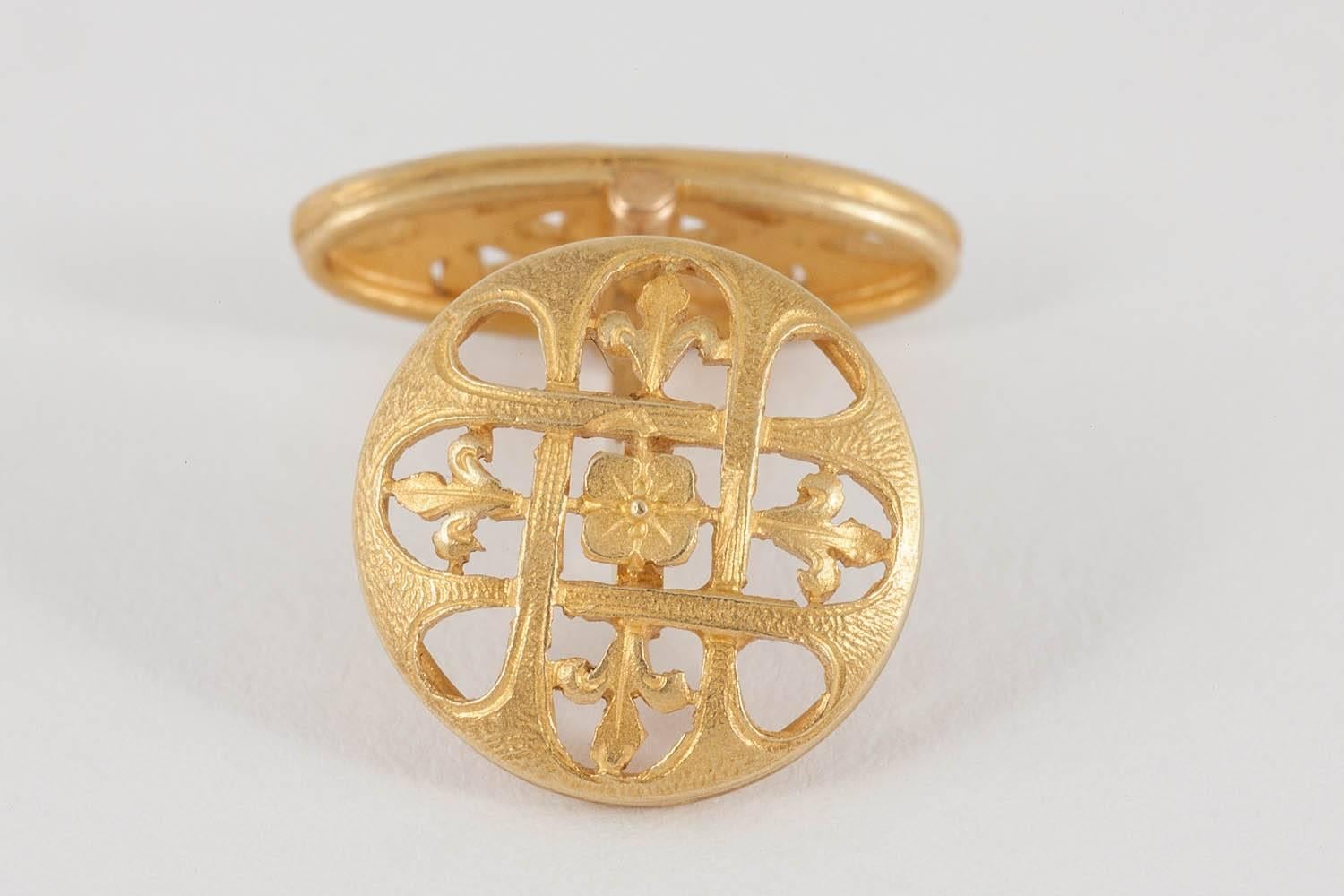 Art Nouveau Antique French Openwork Gold Fleur-de-Lys Cufflinks