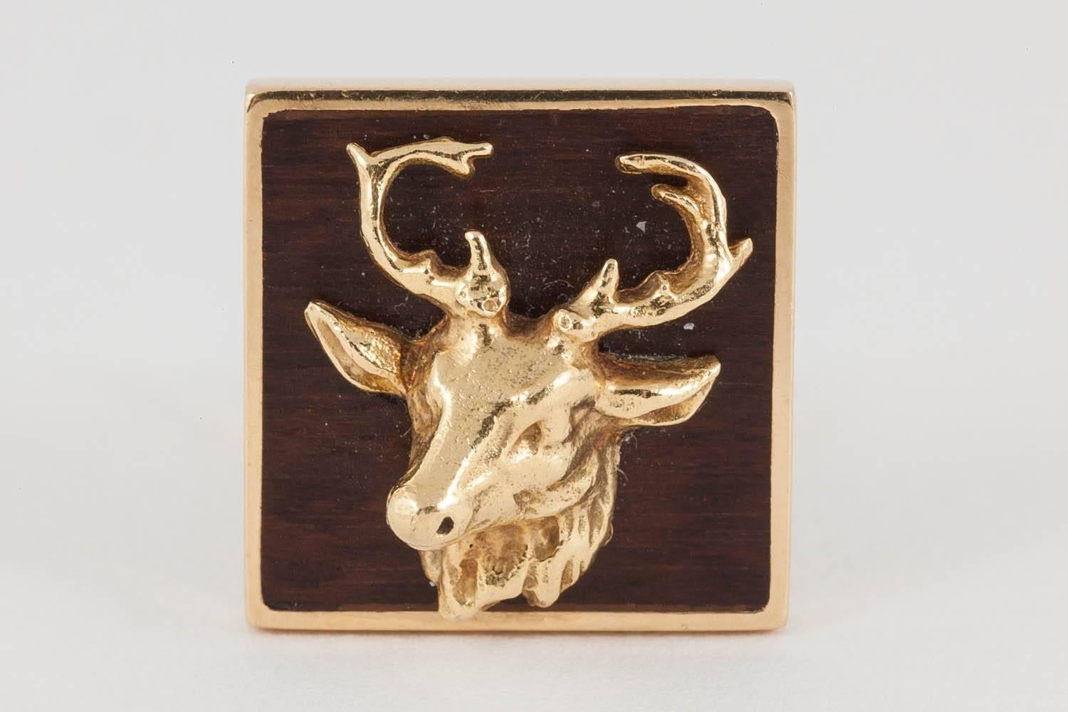  Stags head Cufflinks with Bog Oak Background, by Bry of Paris, c, 1930 In New Condition In London, GB