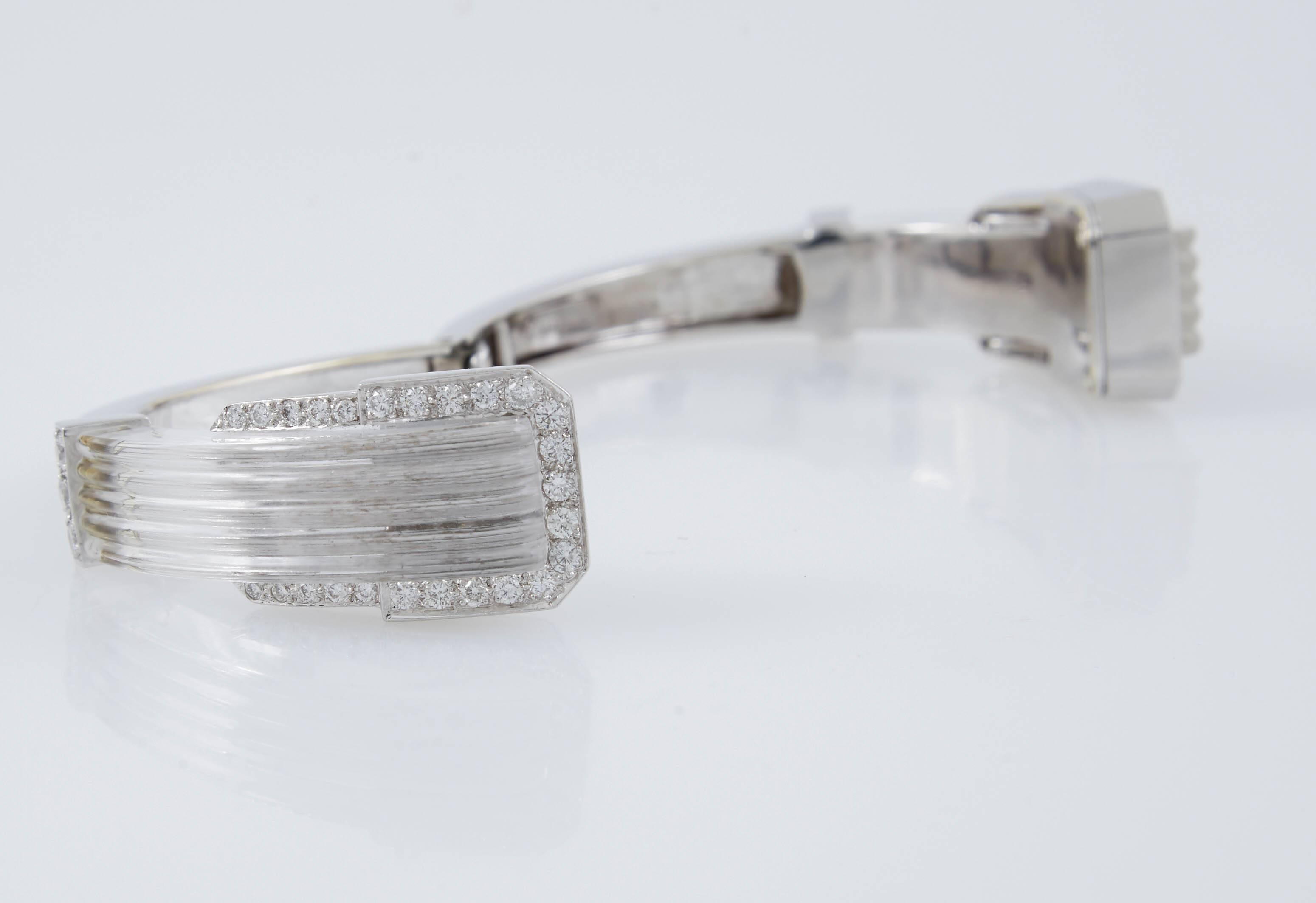David Webb Diamond Carved Rock Crystal Cuff Bracelet 3