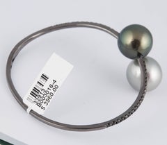 Tahitian Pearl Black Diamond Bangle Bracelet 1 Carat 18K White Gold