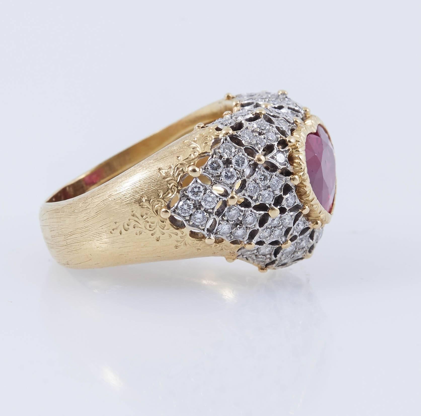 Gold Heart Ruby Diamond Ring by Buccellati In Excellent Condition In New York, NY
